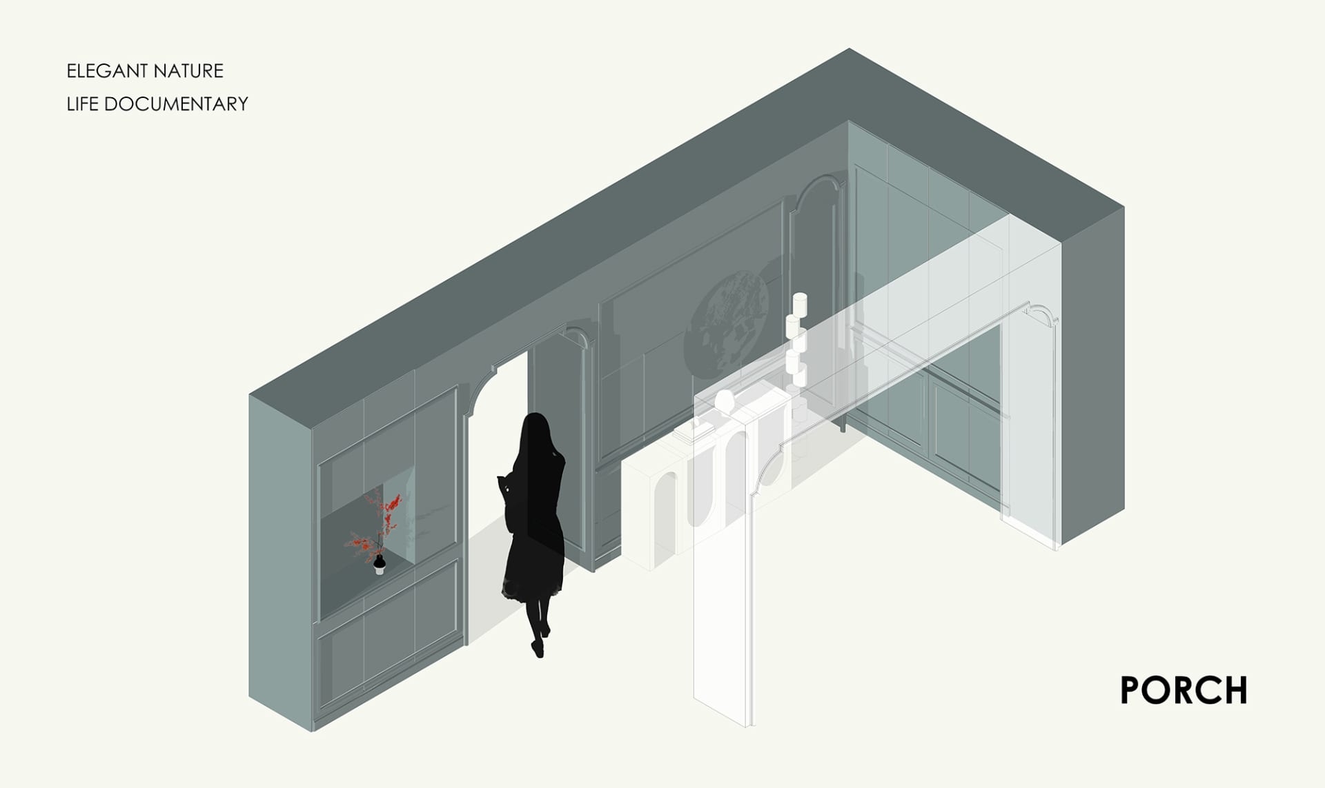 A classical living room featuring glass and metal elements.