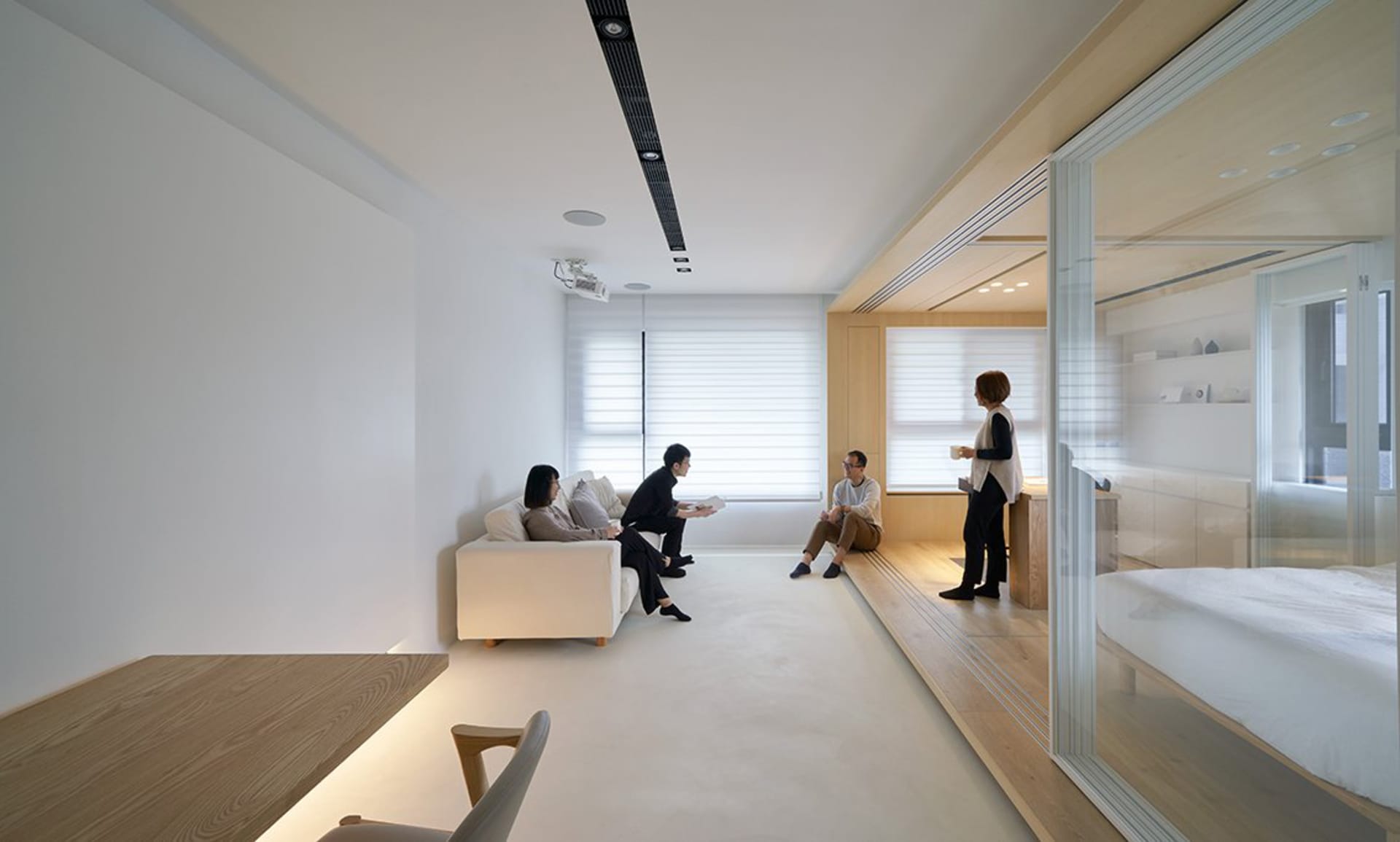 Modern residential interior with concrete and wood elements