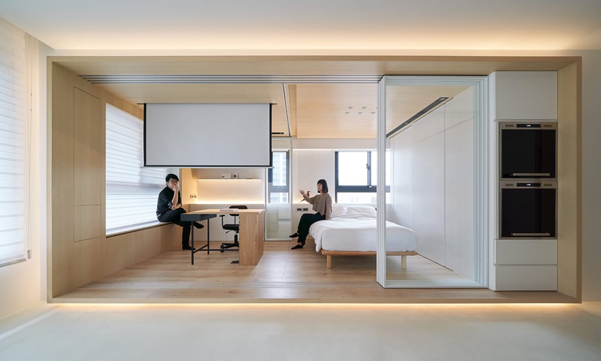A modern residential kitchen featuring wood elements.