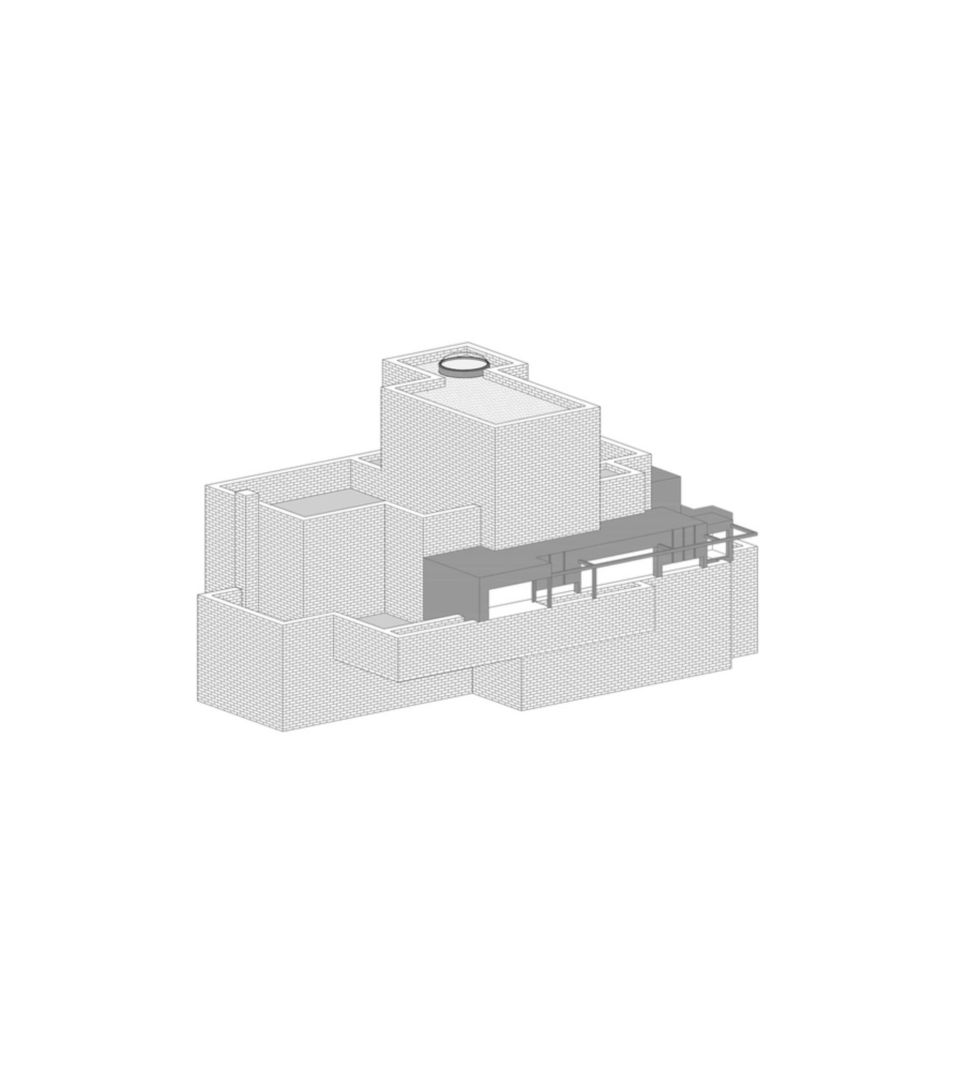 磚牆住宅大樓的3D渲染圖。