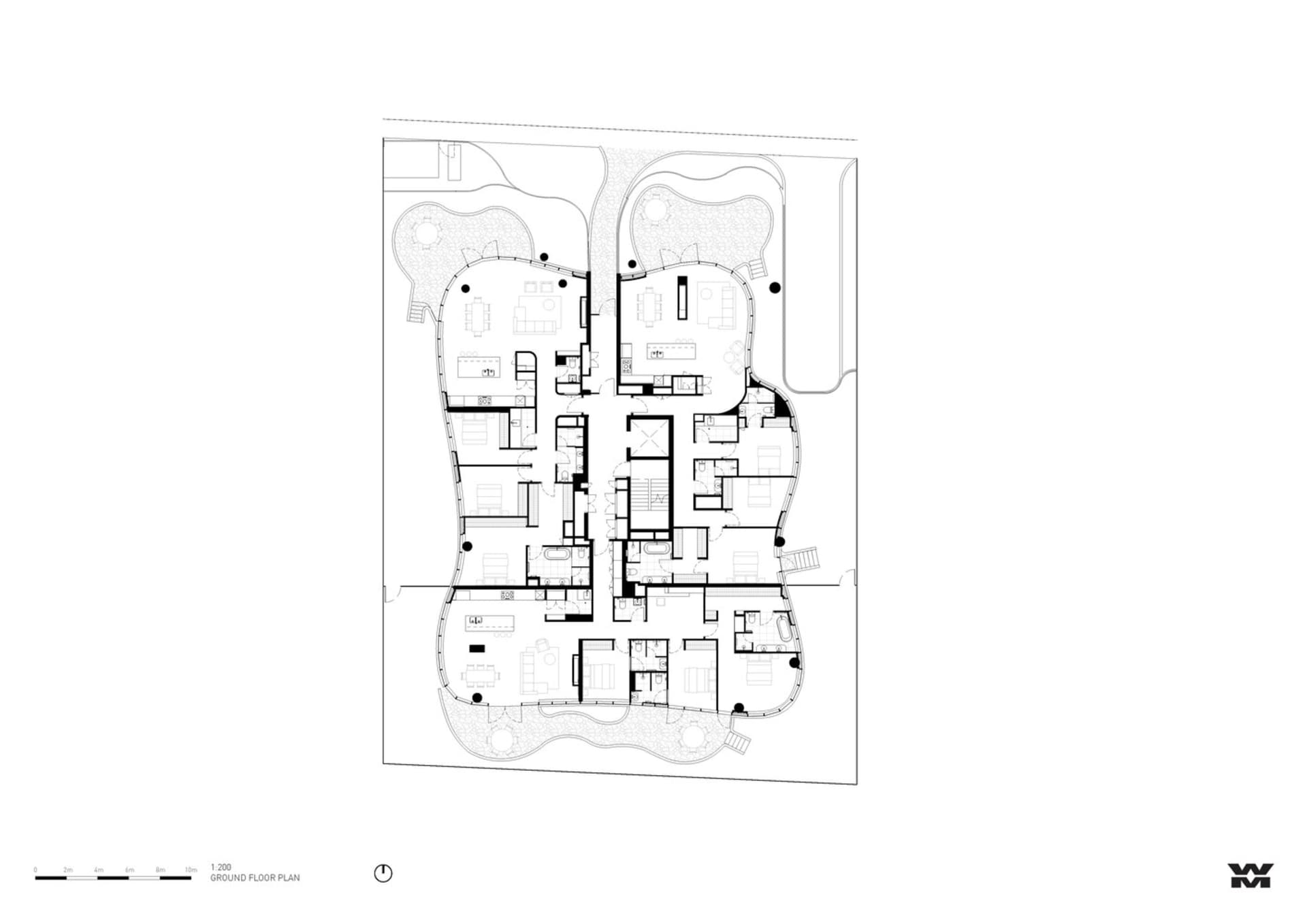 An architectural blueprint of a modern commercial building layout.