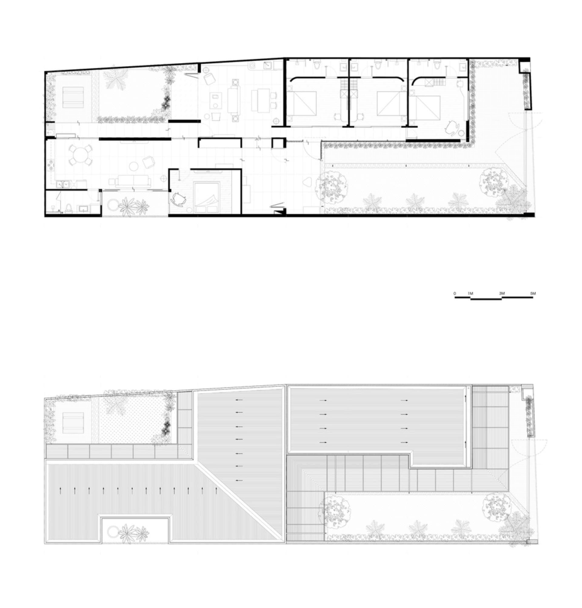 現代室內設計平面圖，展現黑白建築細節。