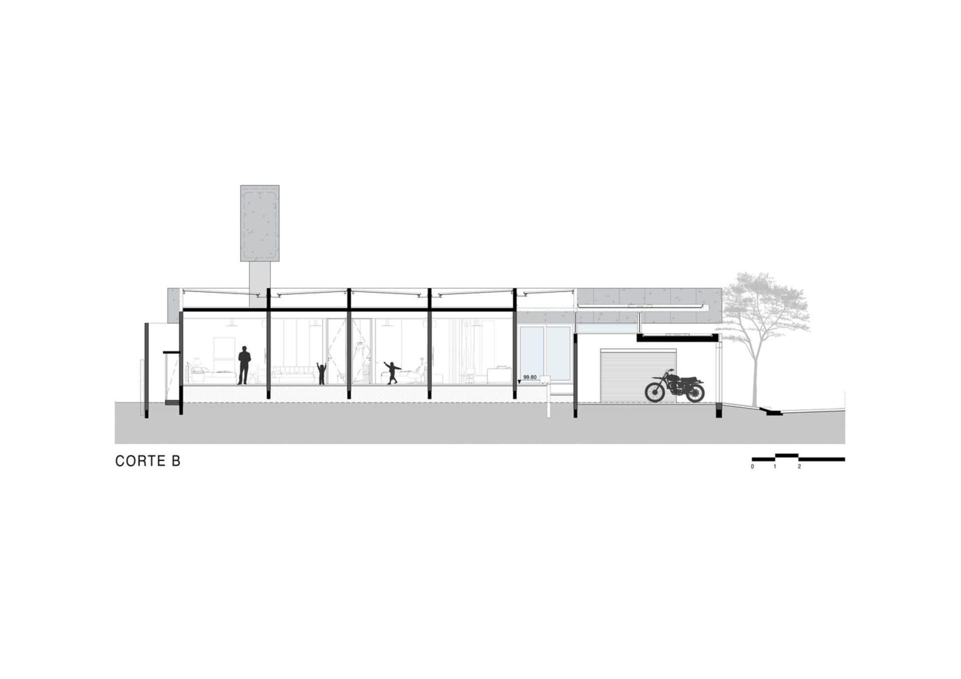 現代住宅橫切面,展現玻璃、混凝土與鋼材元素。