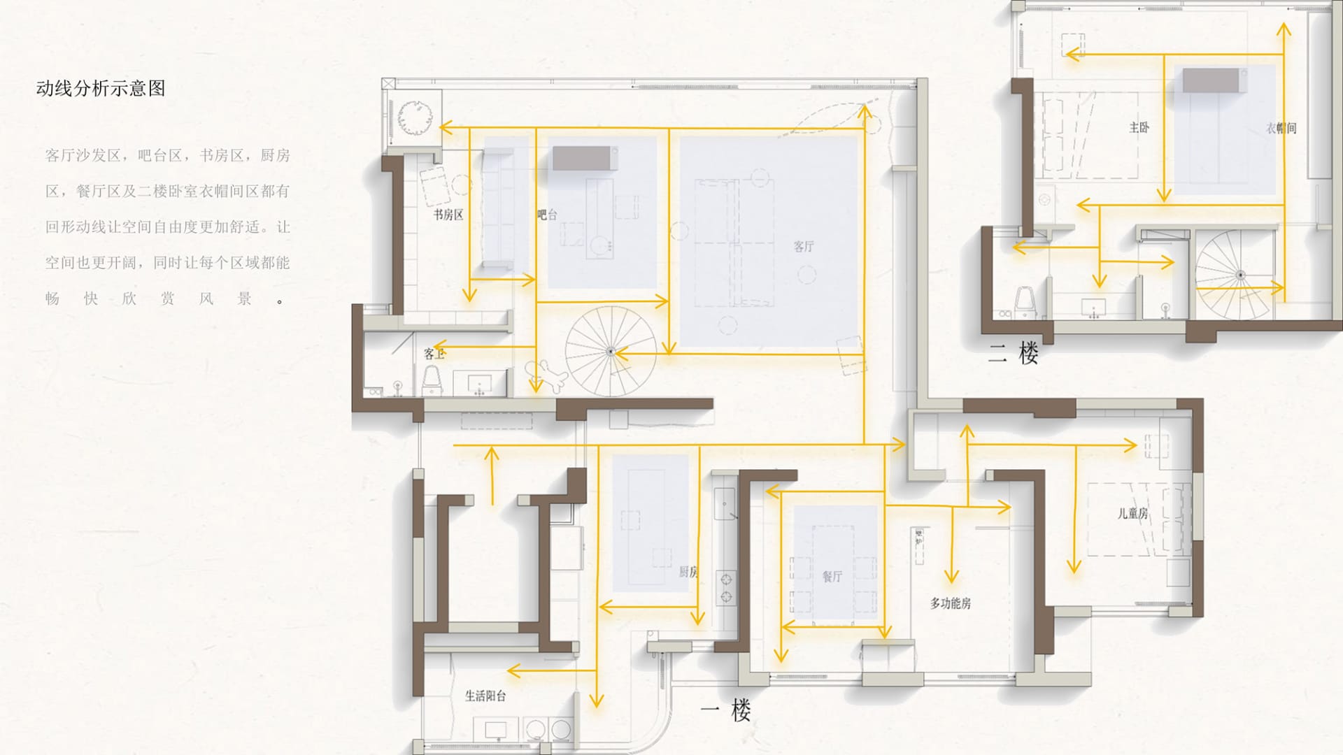 Modern interior floor plan with white walls and open layout.
