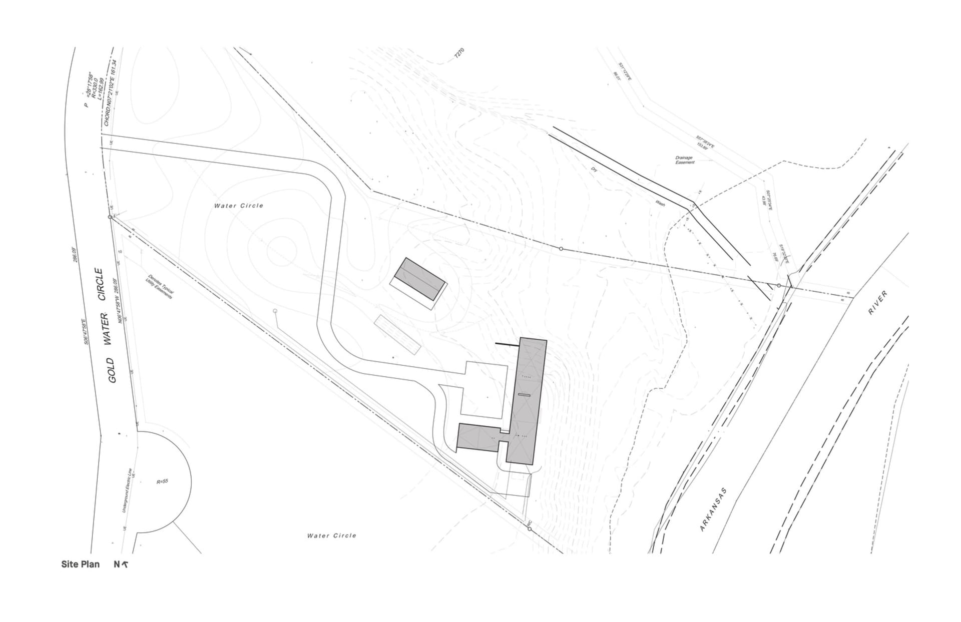 水圈基地計畫的黑白建築圖面。