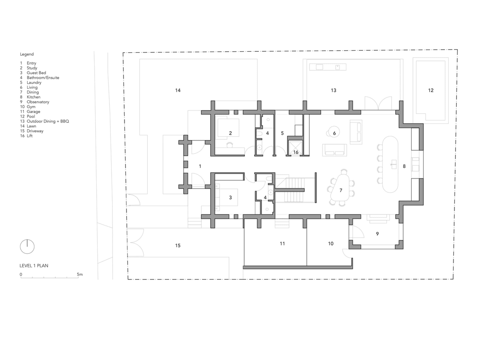Floor plan of a residential house with labeled rooms and areas.