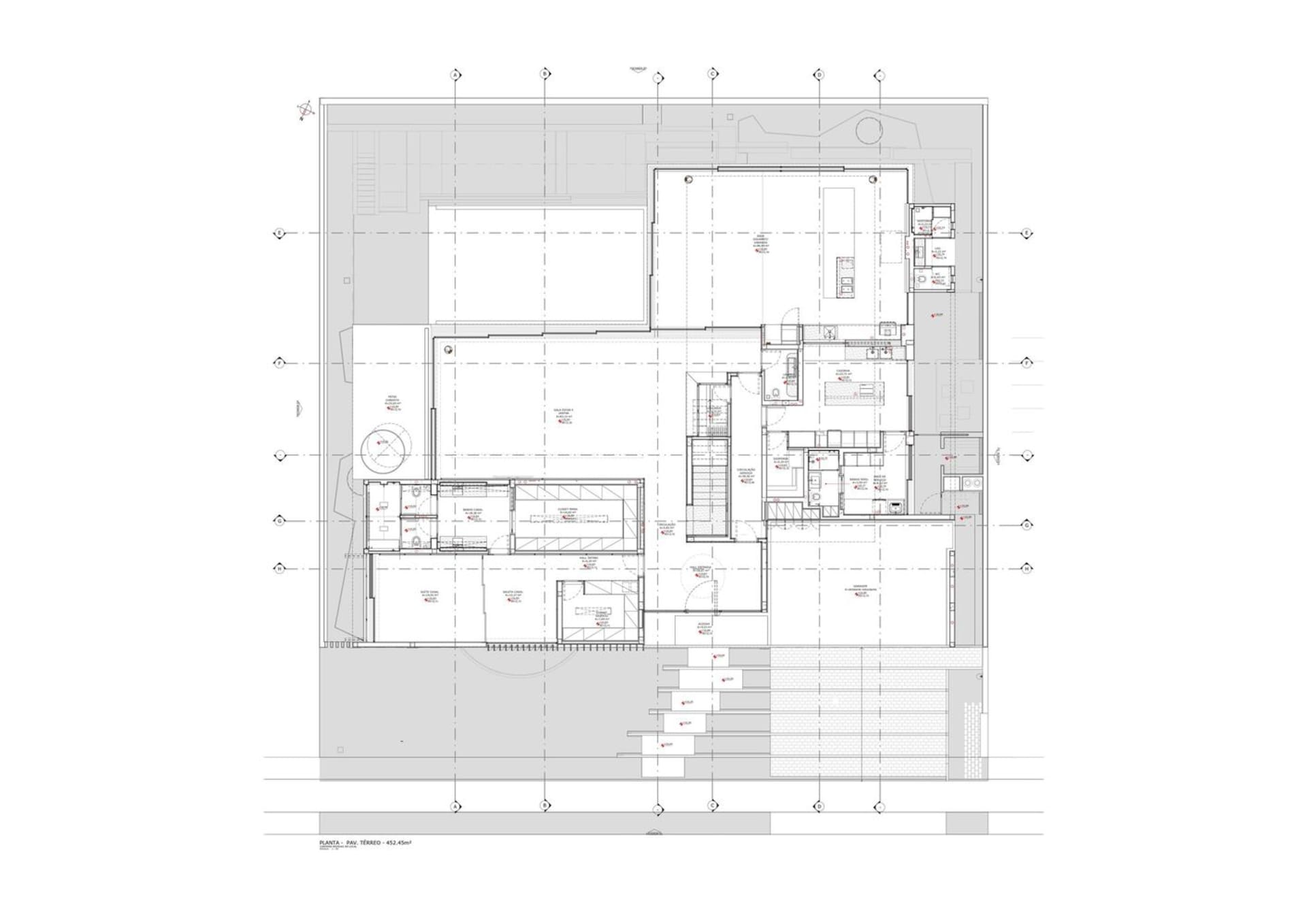 2D architectural blueprint of a modern trade center interior