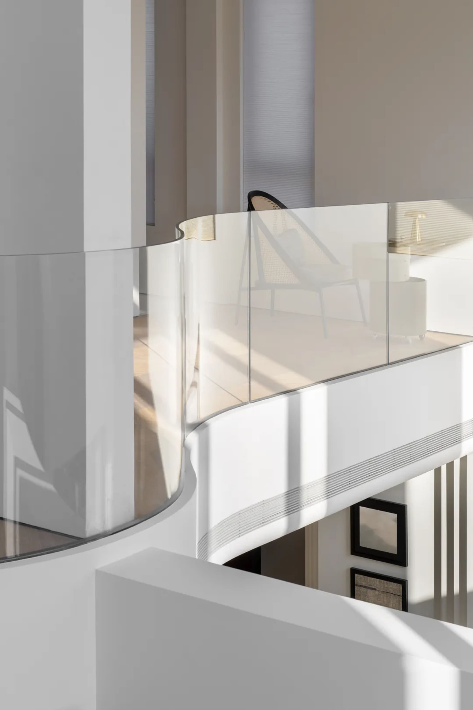 Modern residential interior with white walls and furniture