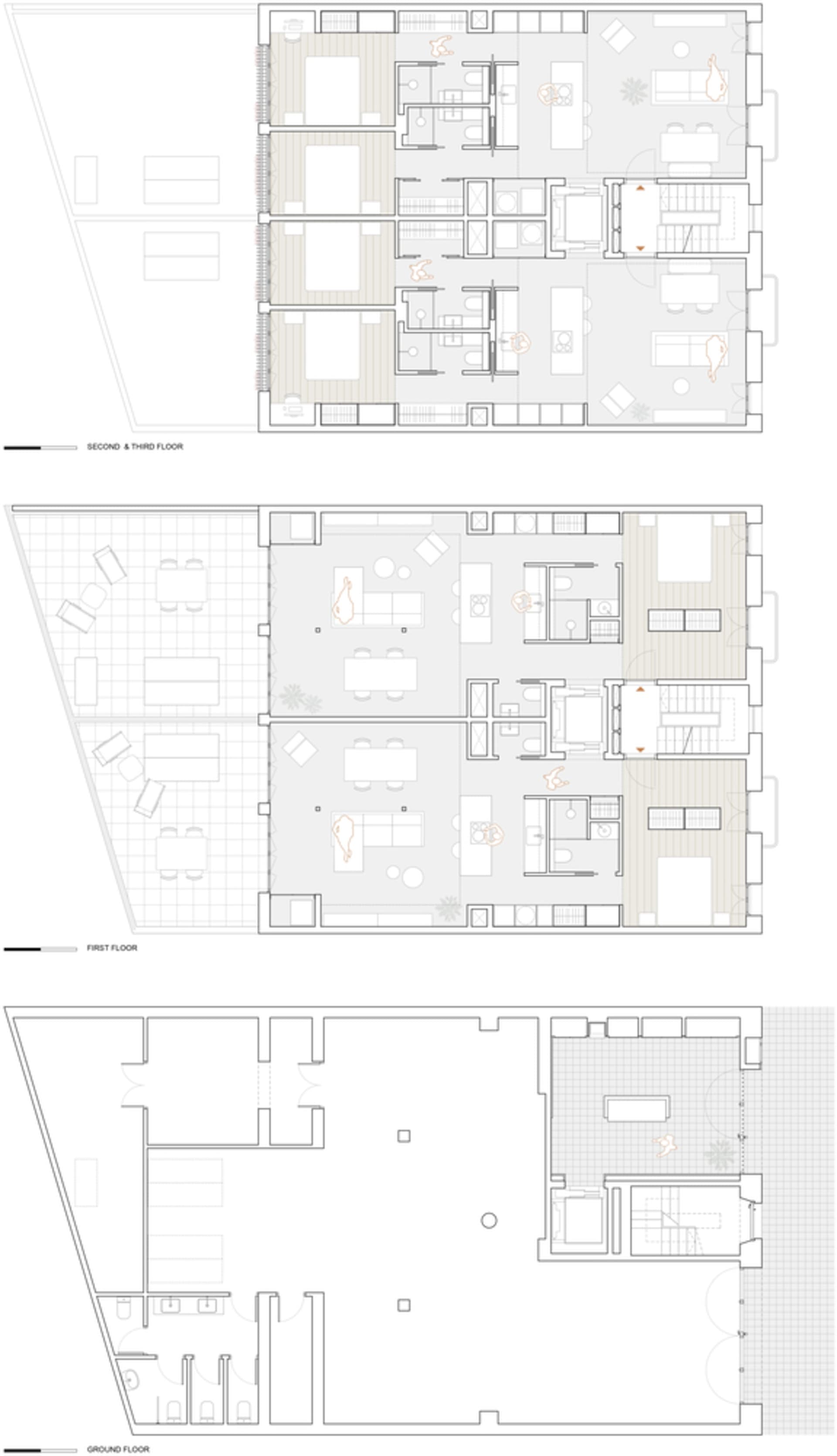 A detailed architectural drawing of a modern interior floor plan.
