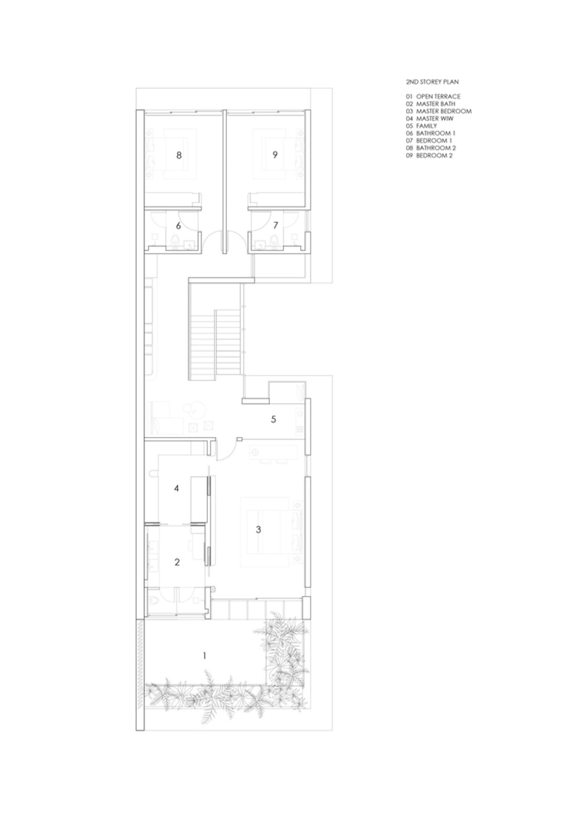 住宅頂層公寓二樓建築平面圖,顯示臥室、衛浴及其他室內空間。