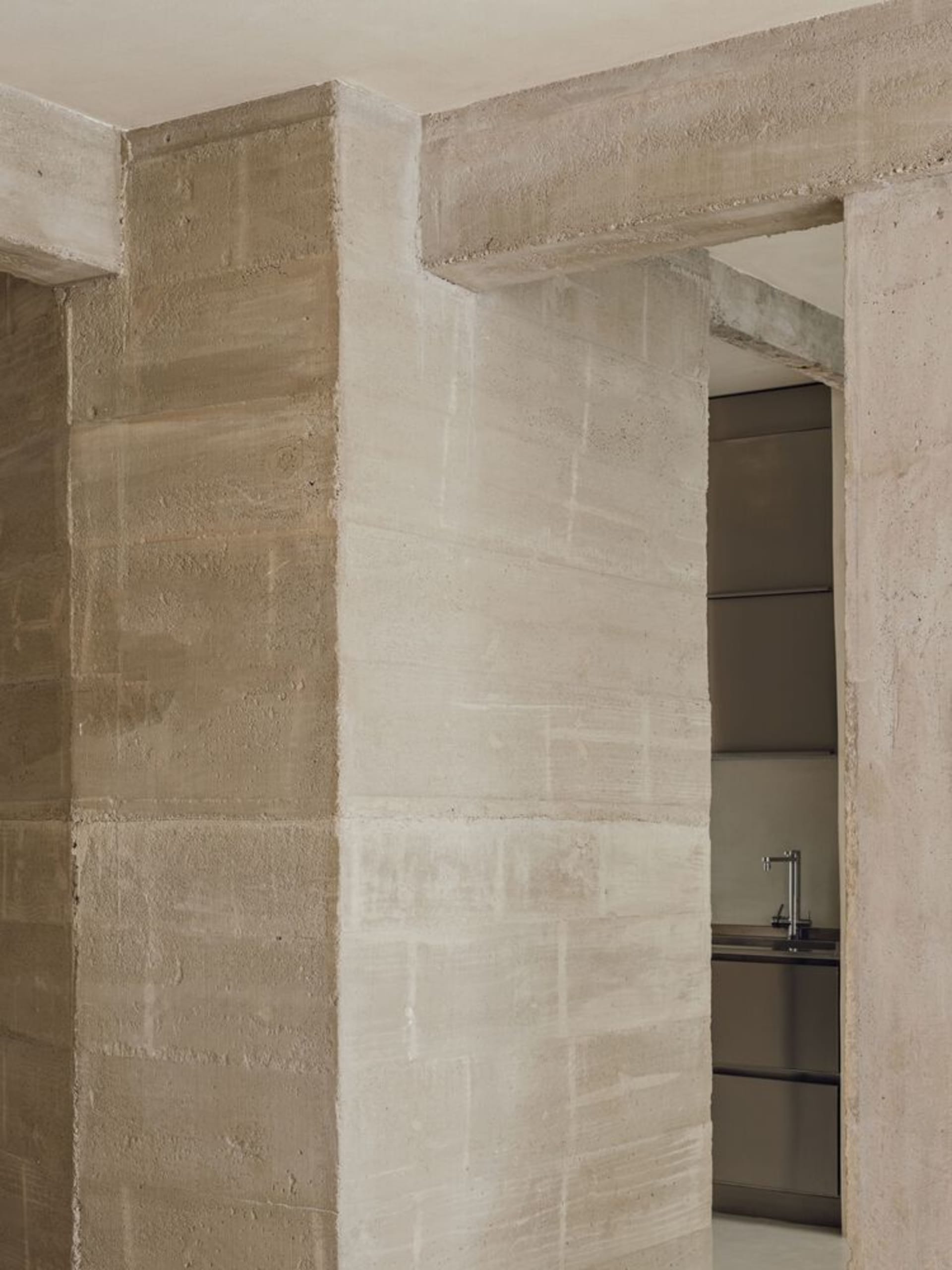 Concrete blocks in a modern industrial kitchen setting