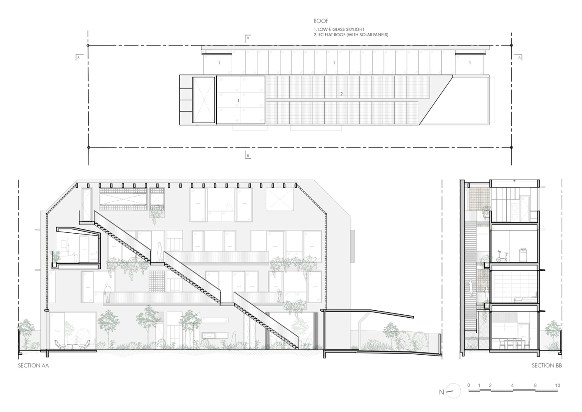 Schematic representation of a modern residential building with concrete floor plan and detailing.
