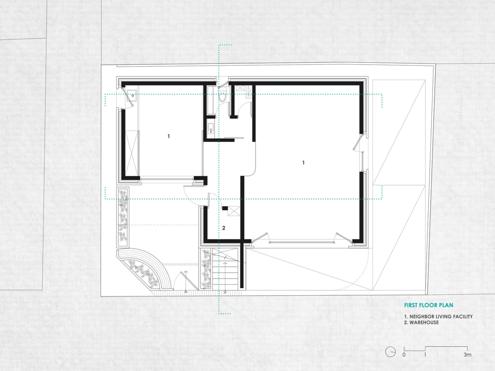 A first-floor architectural plan is displayed, depicting a layout with labeled rooms or areas.