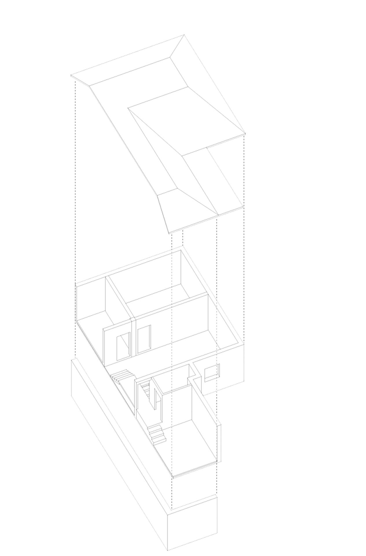 A 2D architectural plan of a modern white box interior