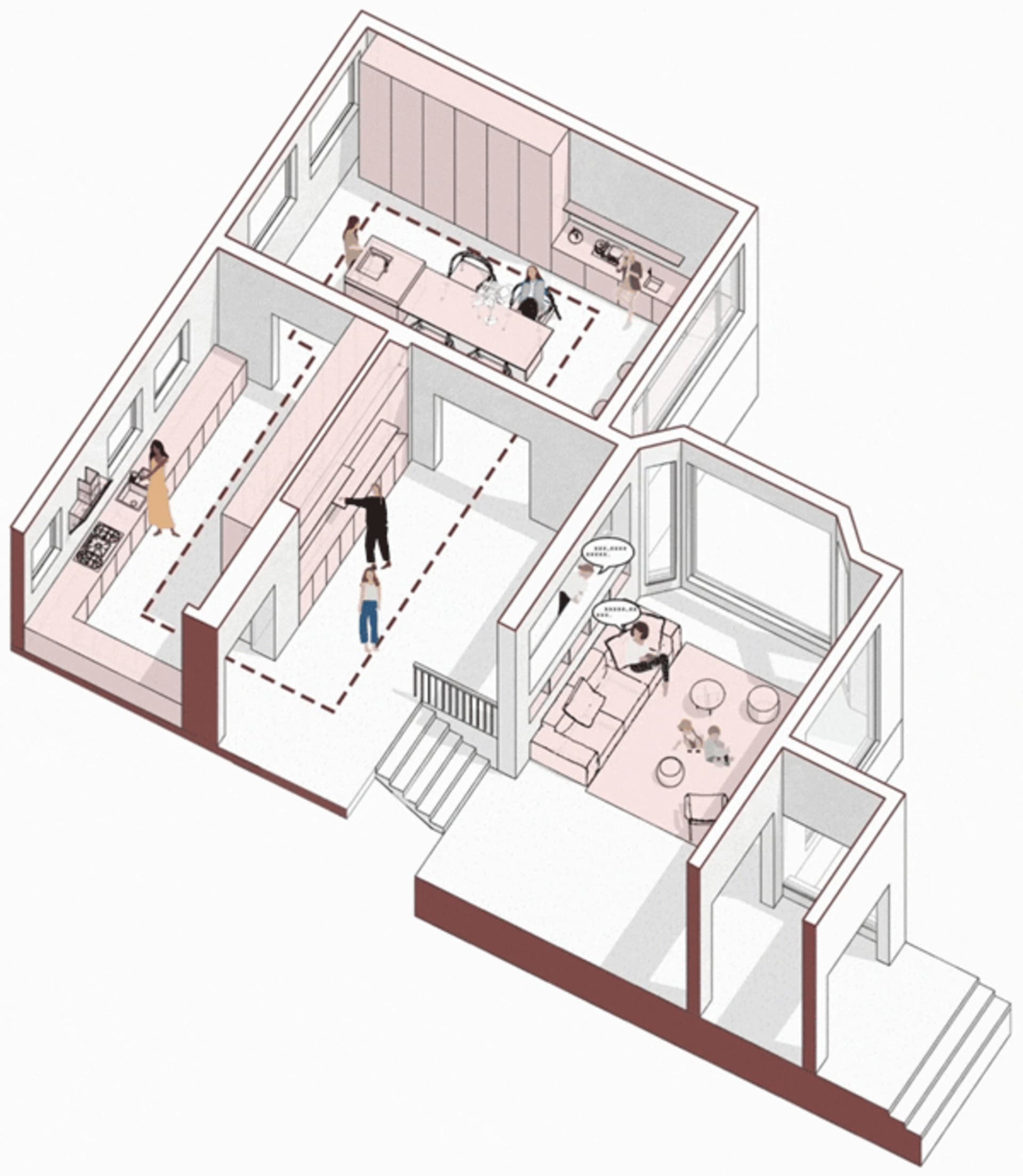 現代室內的詳細建築平面圖,展示家具配置與空間佈局。