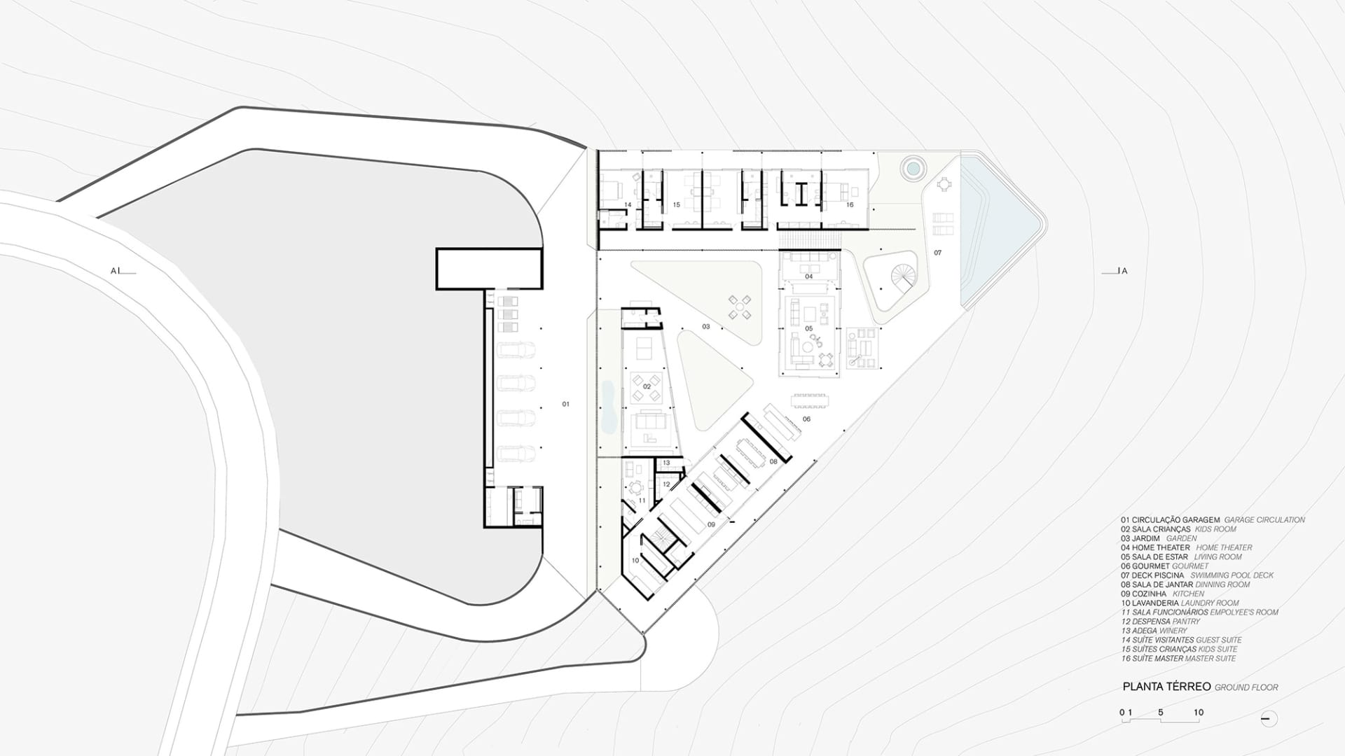 A detailed floor plan of a modern garden, showcasing its architectural features and layout.