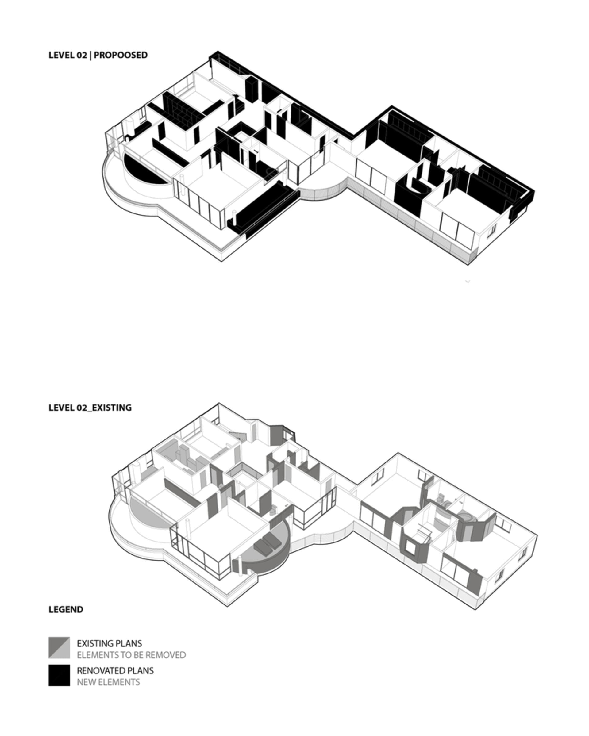 A revised architectural floor plan with a combination of gray and black elements in a residential building.