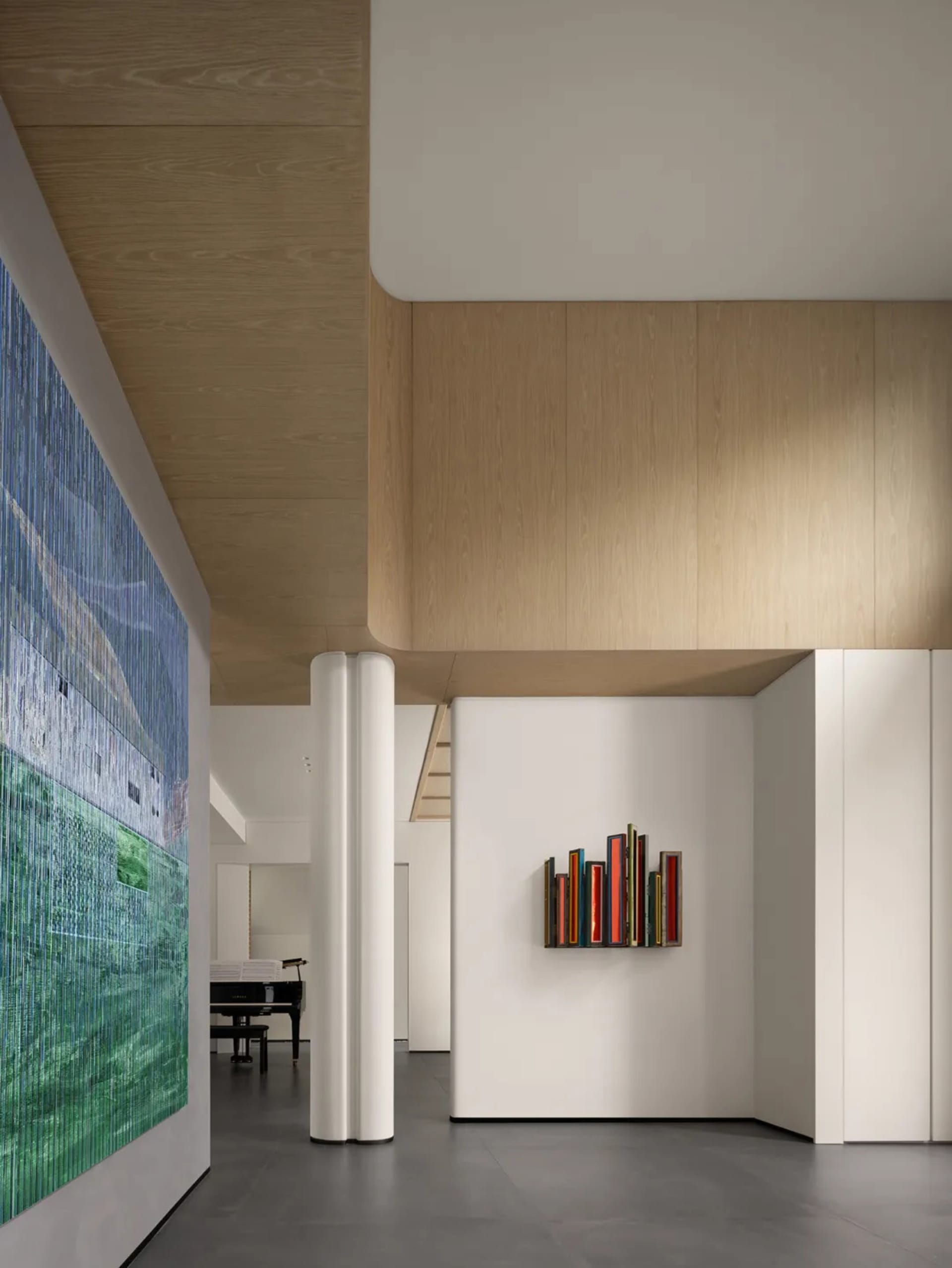 Interior design featuring modern wood paneling with a minimalist aesthetic.
