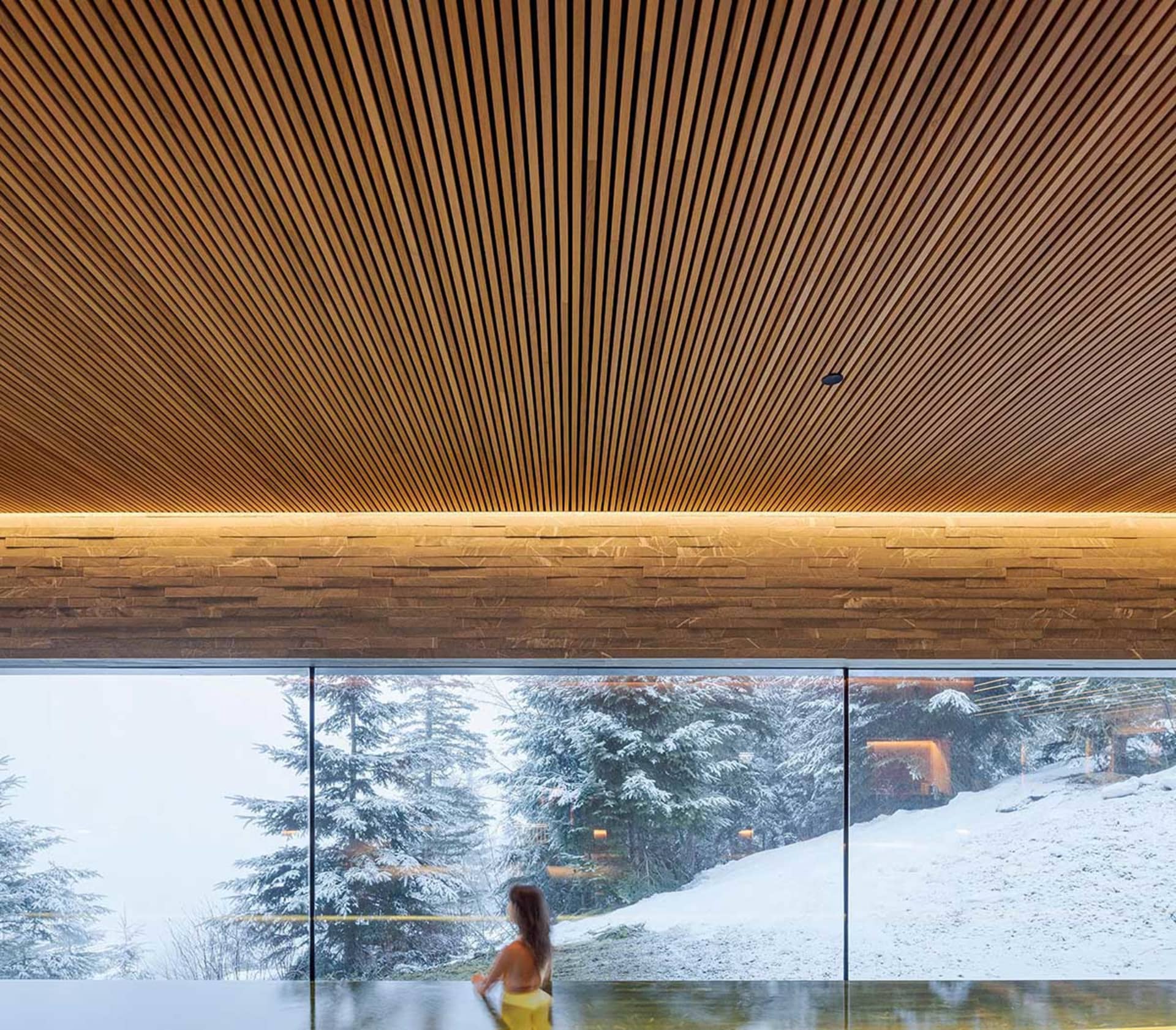 Modern interior design featuring wood materials.