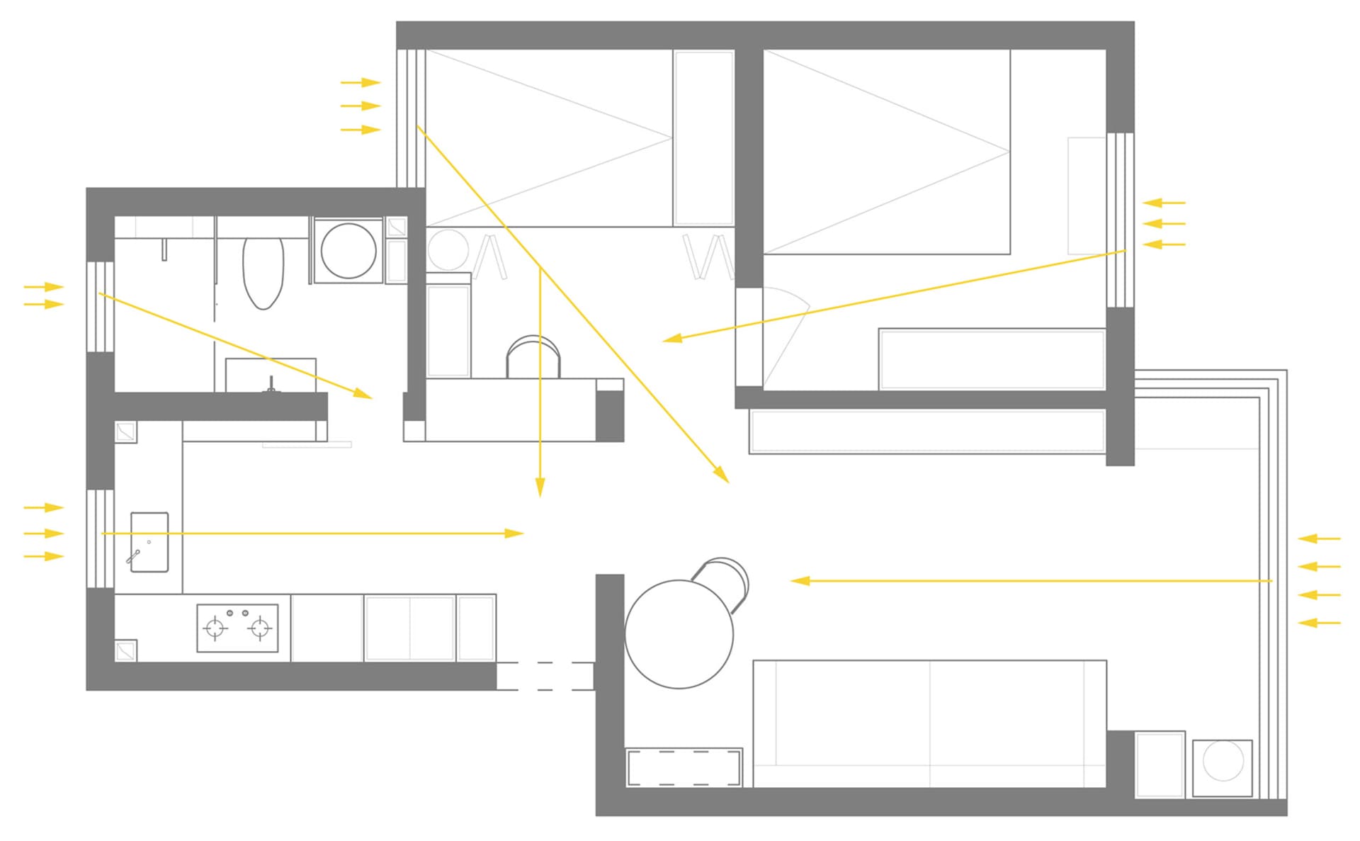 Simplified architectural layout of a modern residential or commercial space.