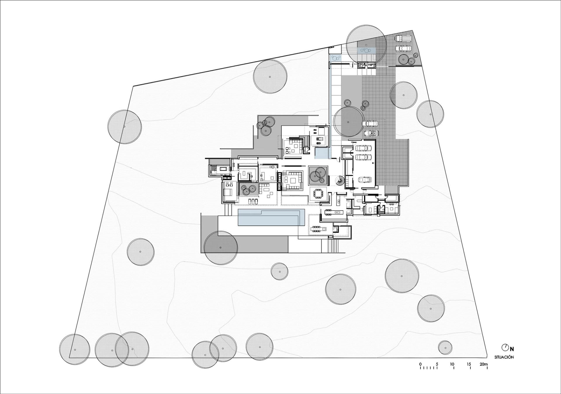 現代住宅格局的2D建築藍圖。