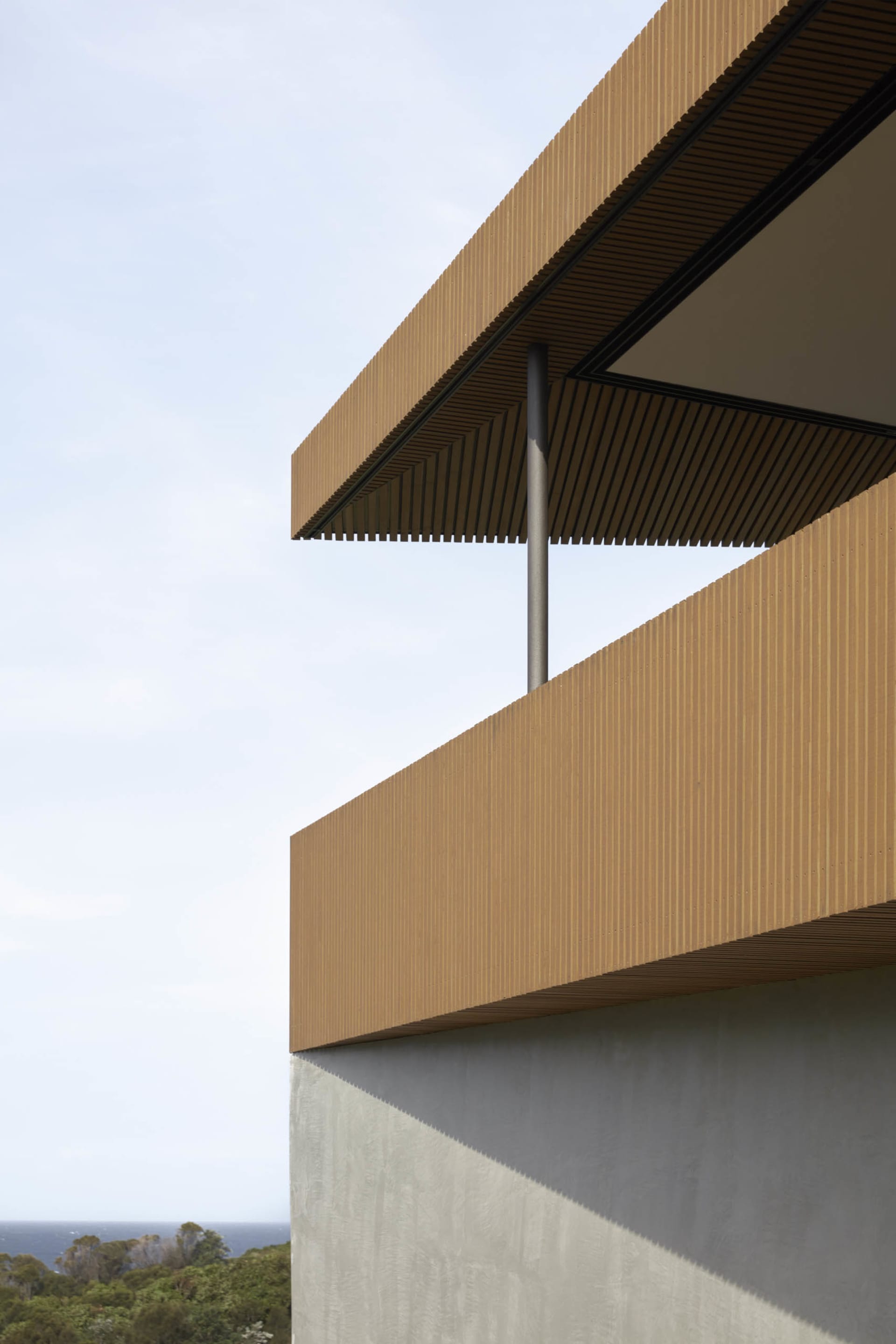 A modern house exterior featuring wood planks