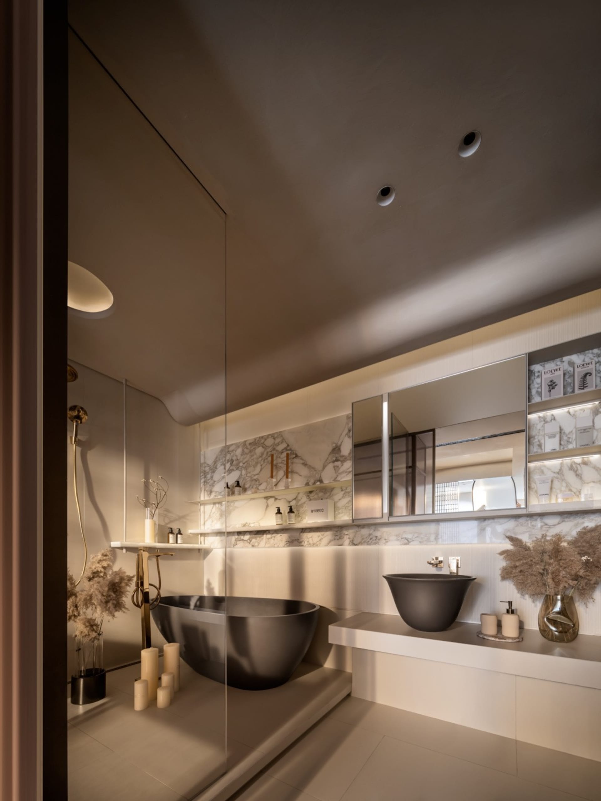 Modern bathroom interior with marble and ceramic materials