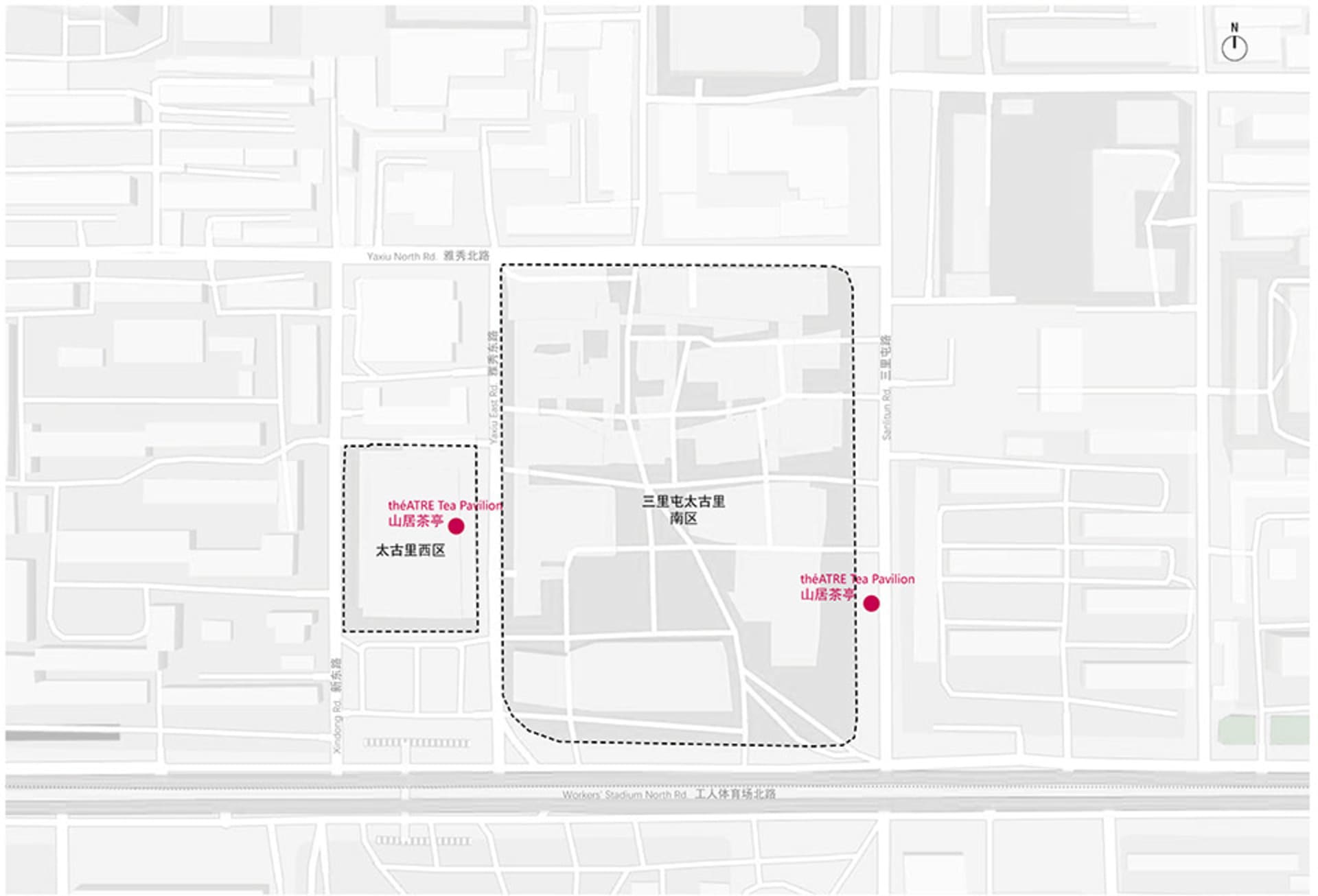 A detailed site plan of a city center development project, showcasing the layout and spatial composition of the area.