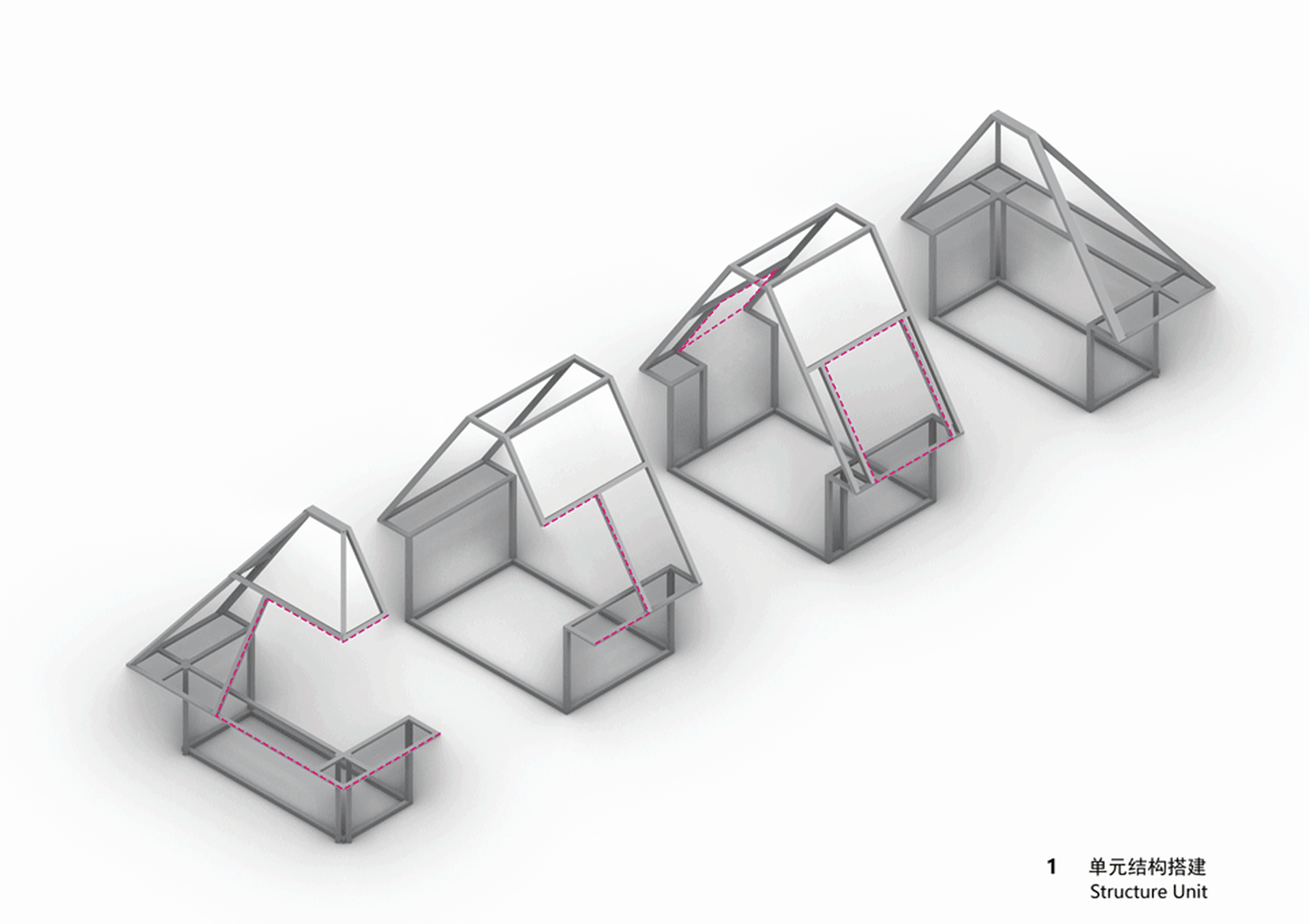 Isometric view of modular metal housing units.