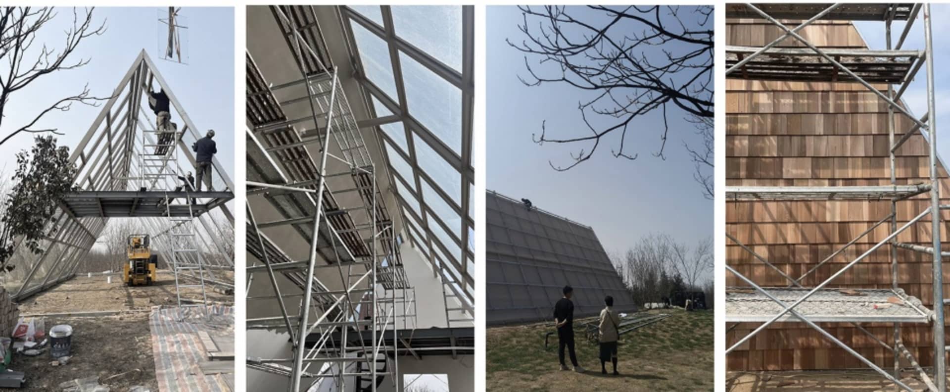 工人使用鷹架建造建築物