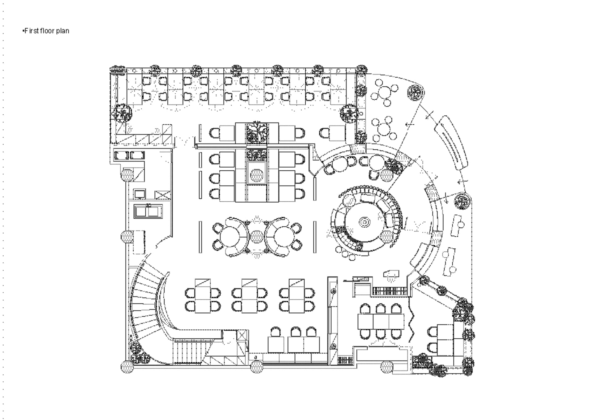 2D architectural drawing of a modern office layout.