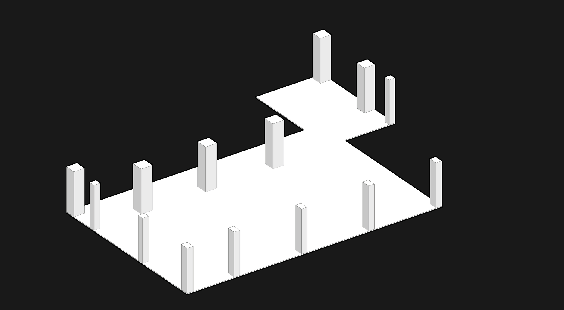 一間3D渲染的倉庫,內有鋼柱與混凝土地板。