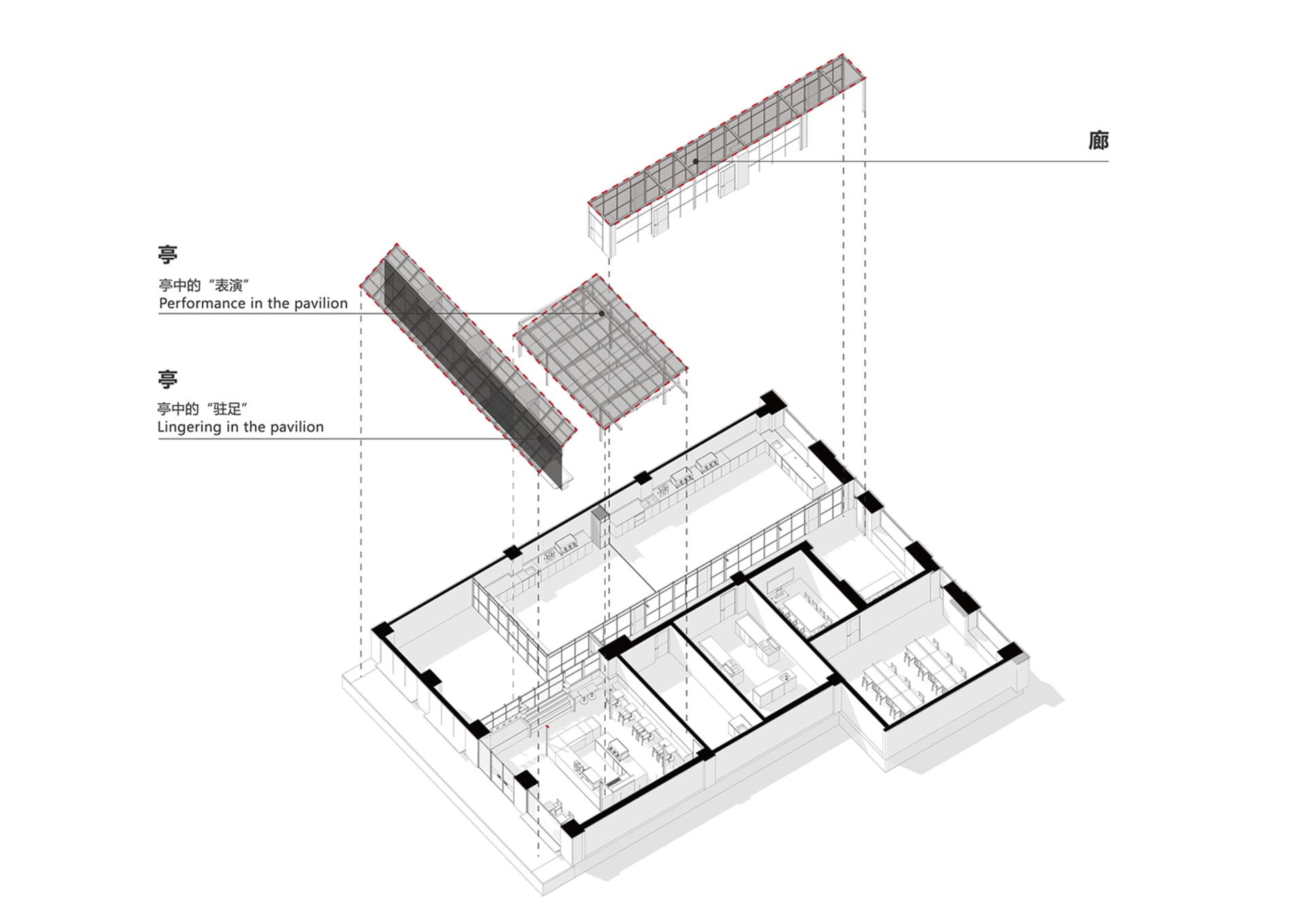 一張以玻璃屋頂設計為特色的建築平面圖。