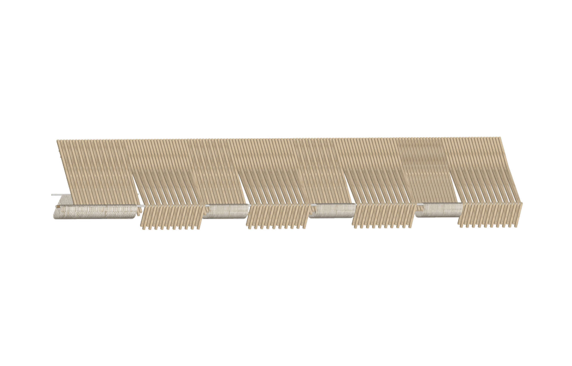Rendering of a clear roof panel system made of cardboard.