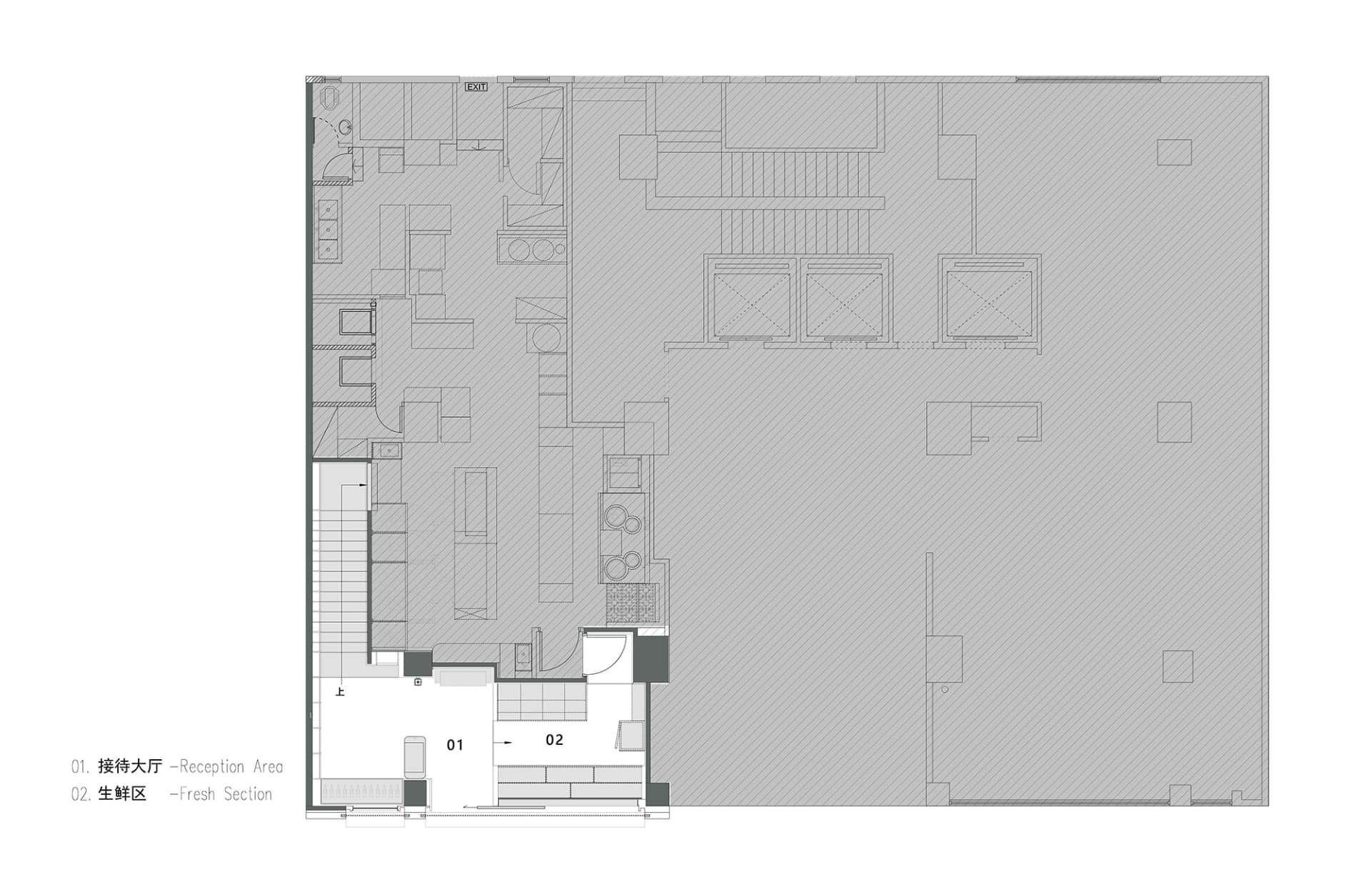 Modern office space layout with reception area and fresh section.