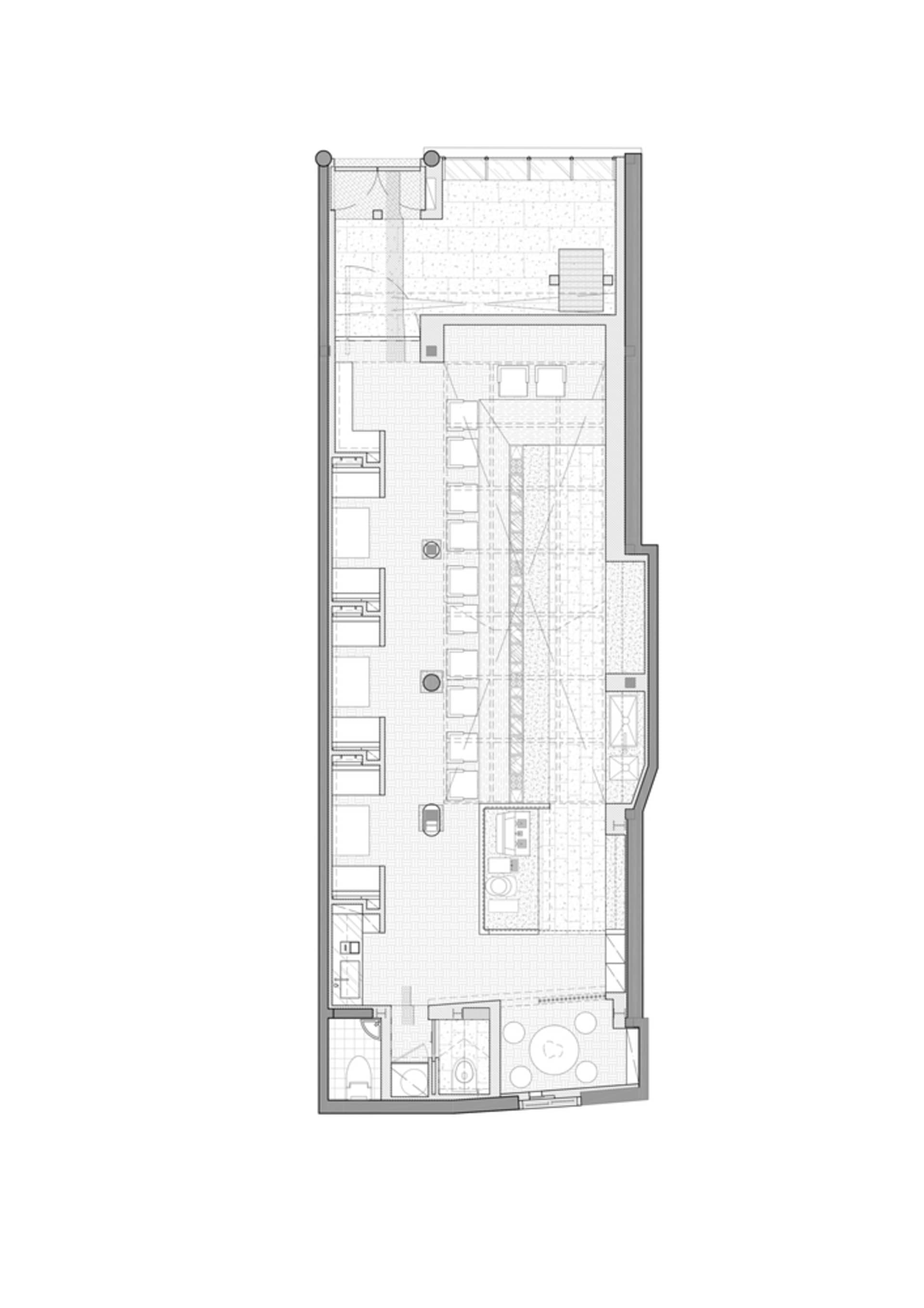 Floor plan drawing of a modern apartment layout.
