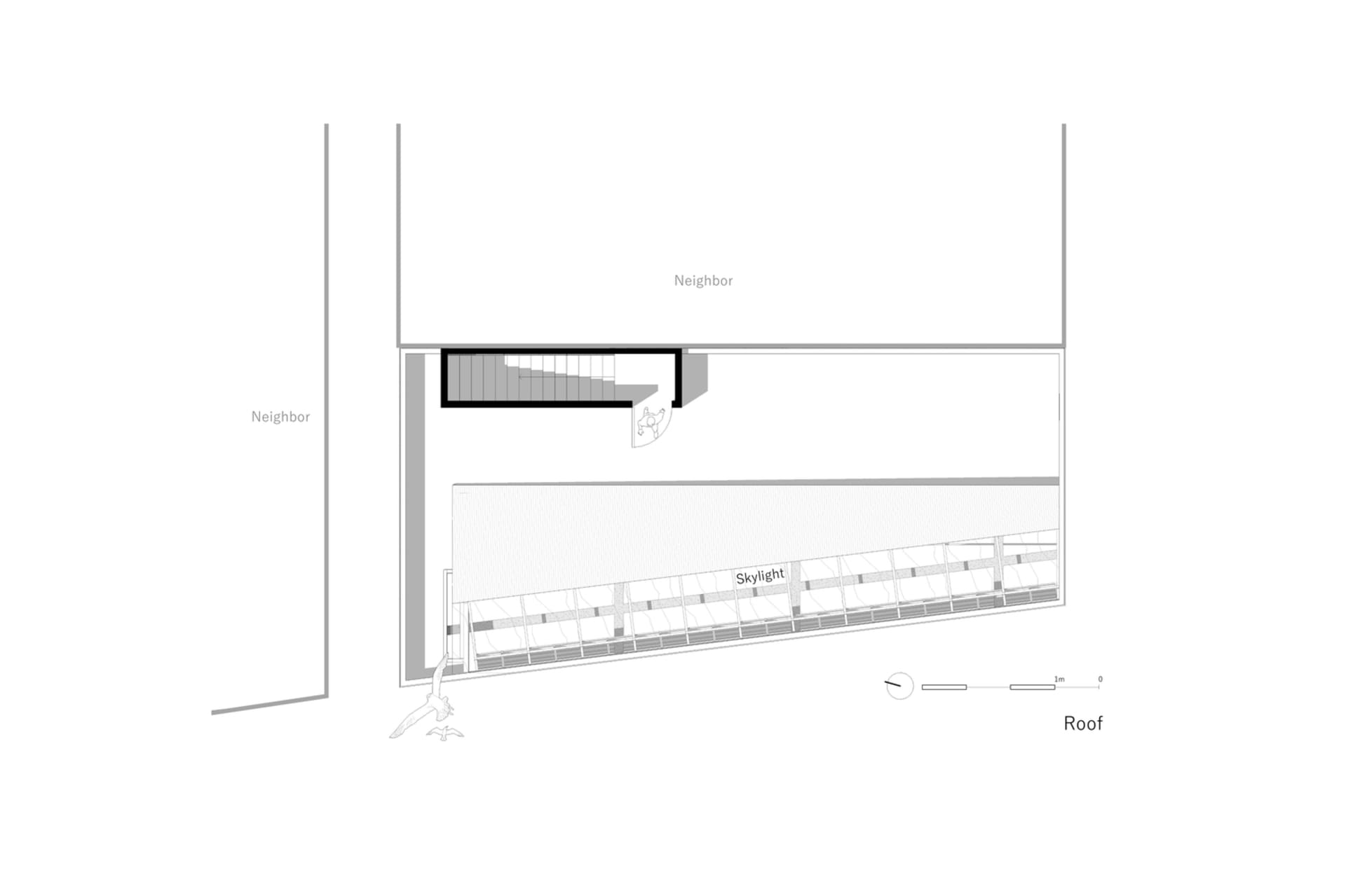 Floor plan of a minimalist office with emphasis on lighting and layout.