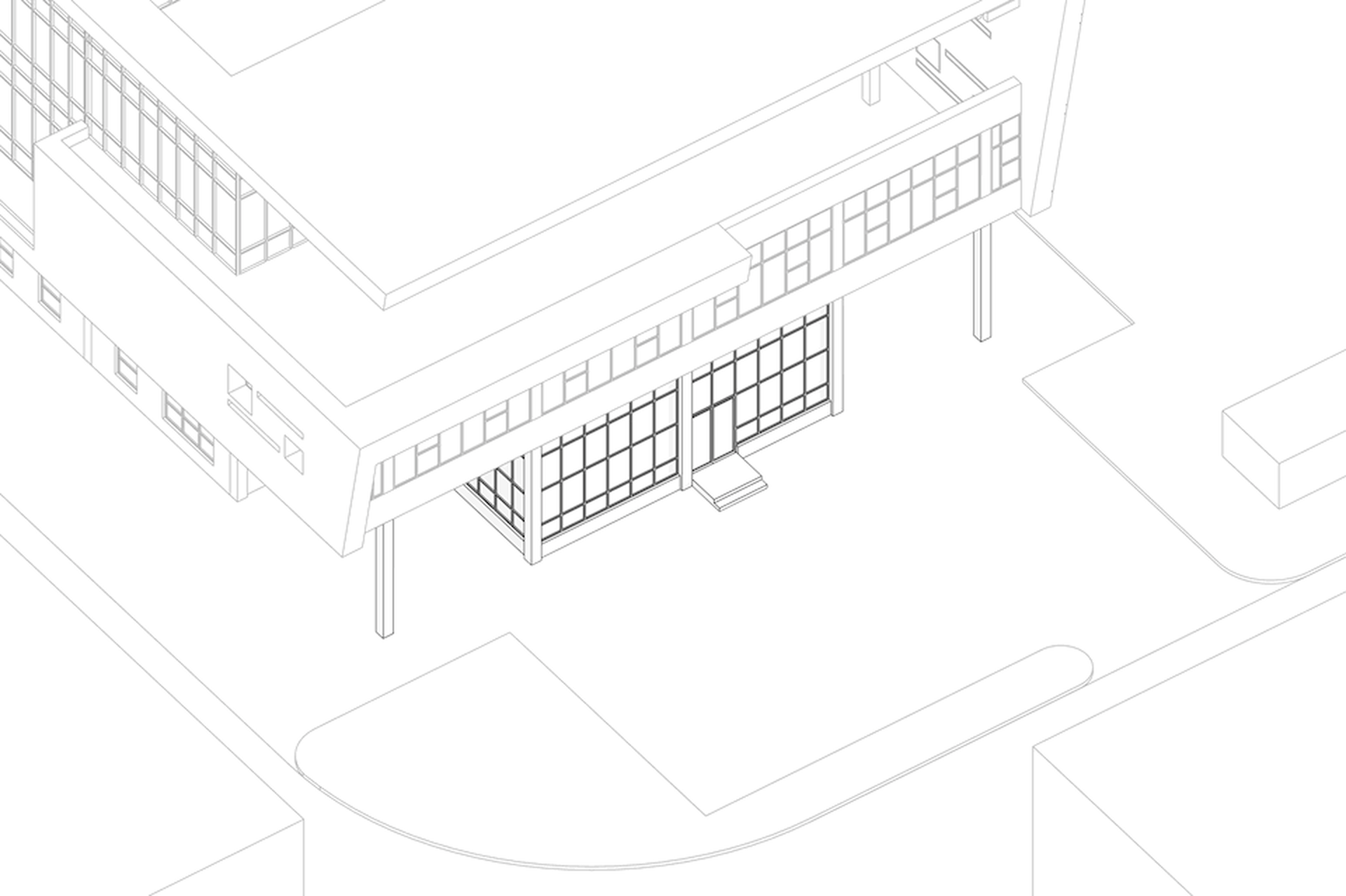 Modern building with glass windows and a steel frame.