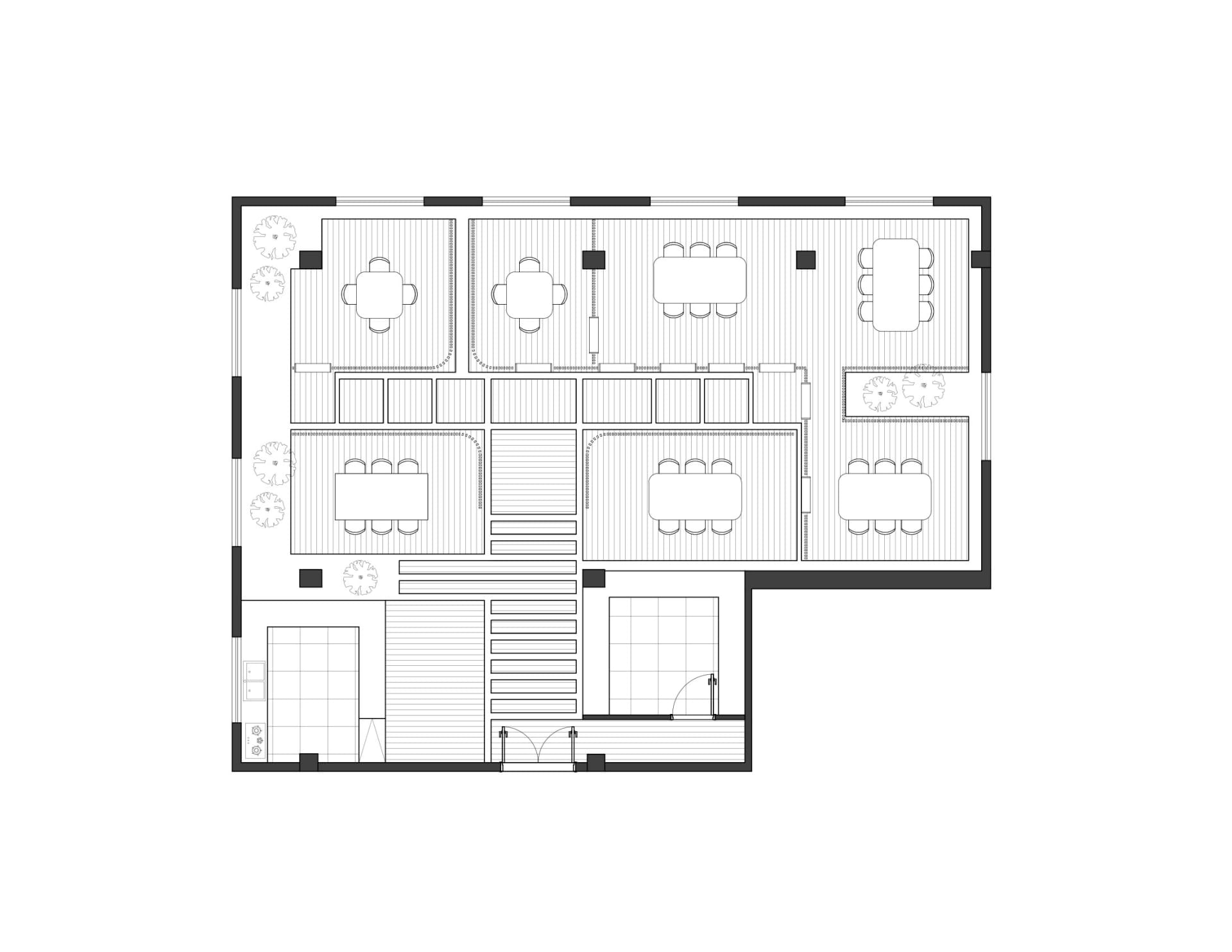 商業餐廳的木地板平面圖。