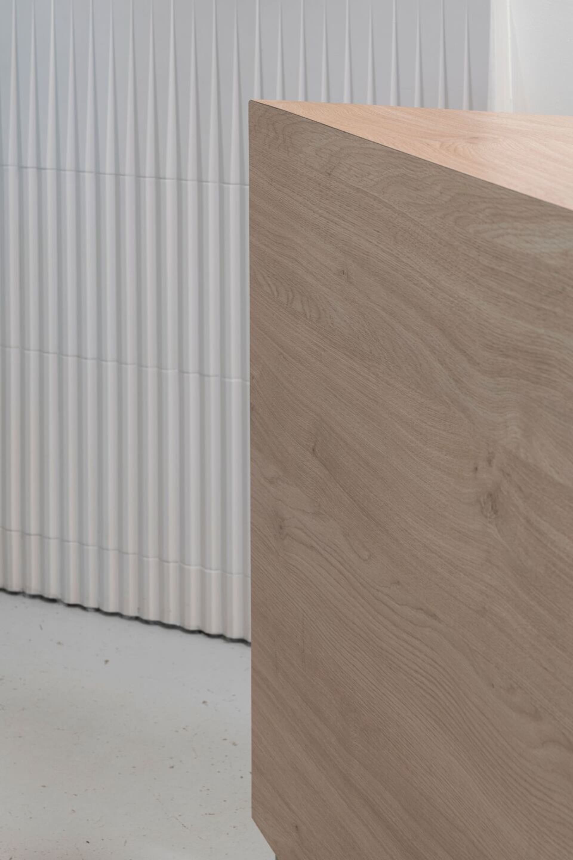 Modern office space with wooden paneling