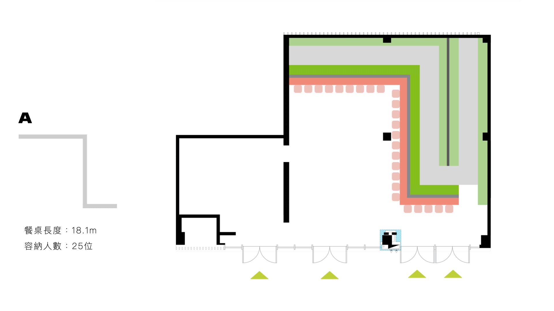 一張現代輕盈室內空間的2D建築渲染圖。