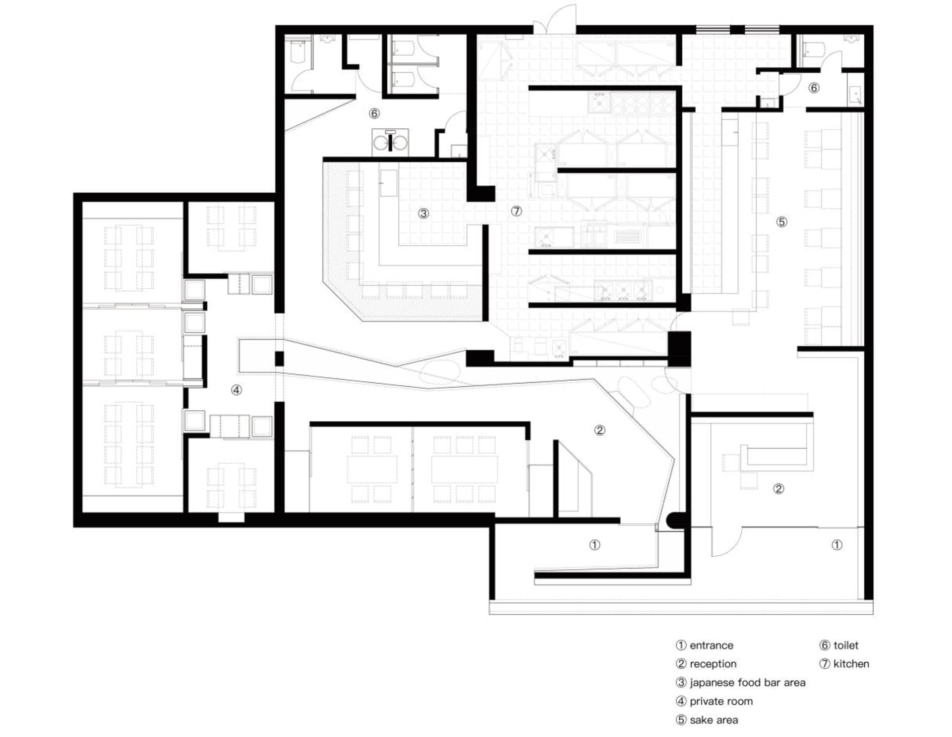 現代辦公室室內的詳細建築平面圖,展示空間配置、房間與功能區域。