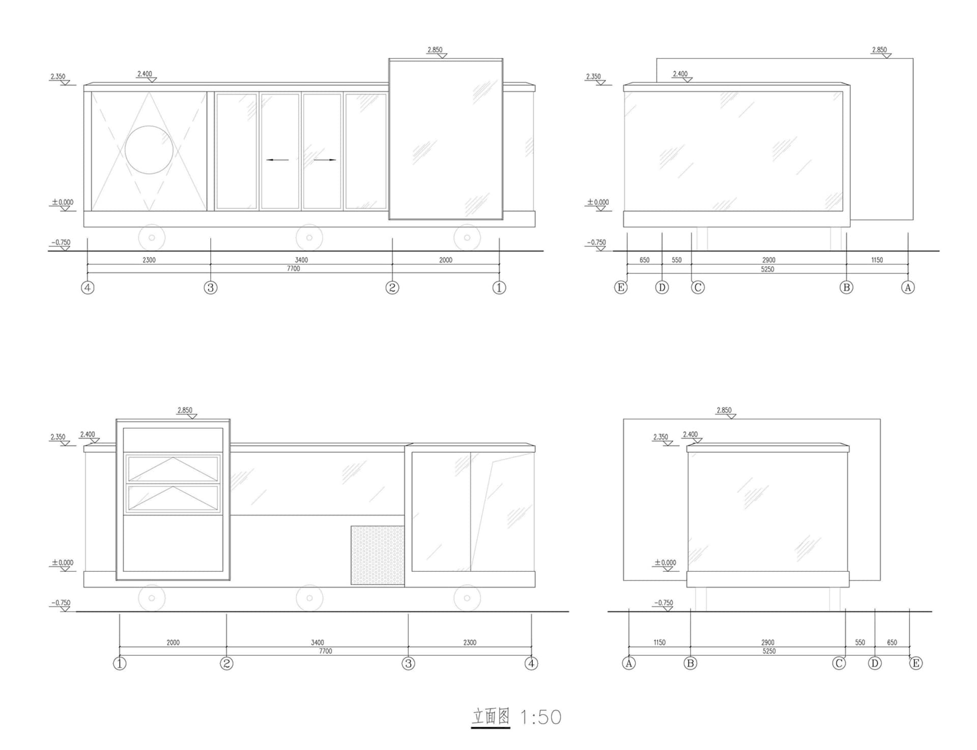 A set of modern cabinets with glass and metal materials.