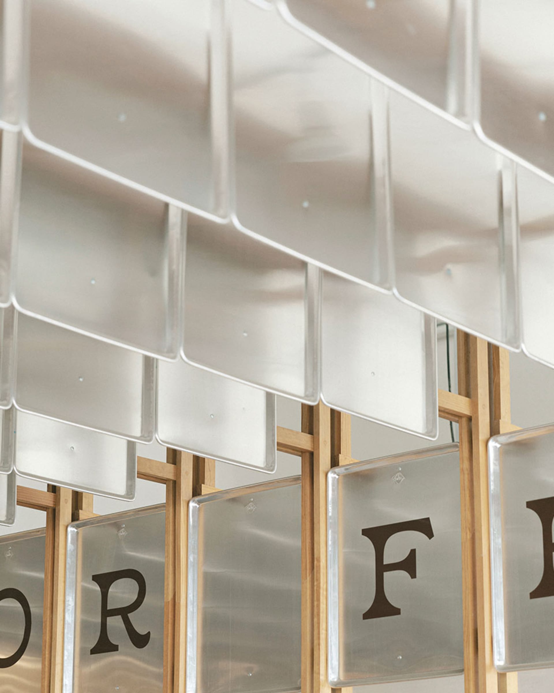Modern retail store display with metal shelving units.
