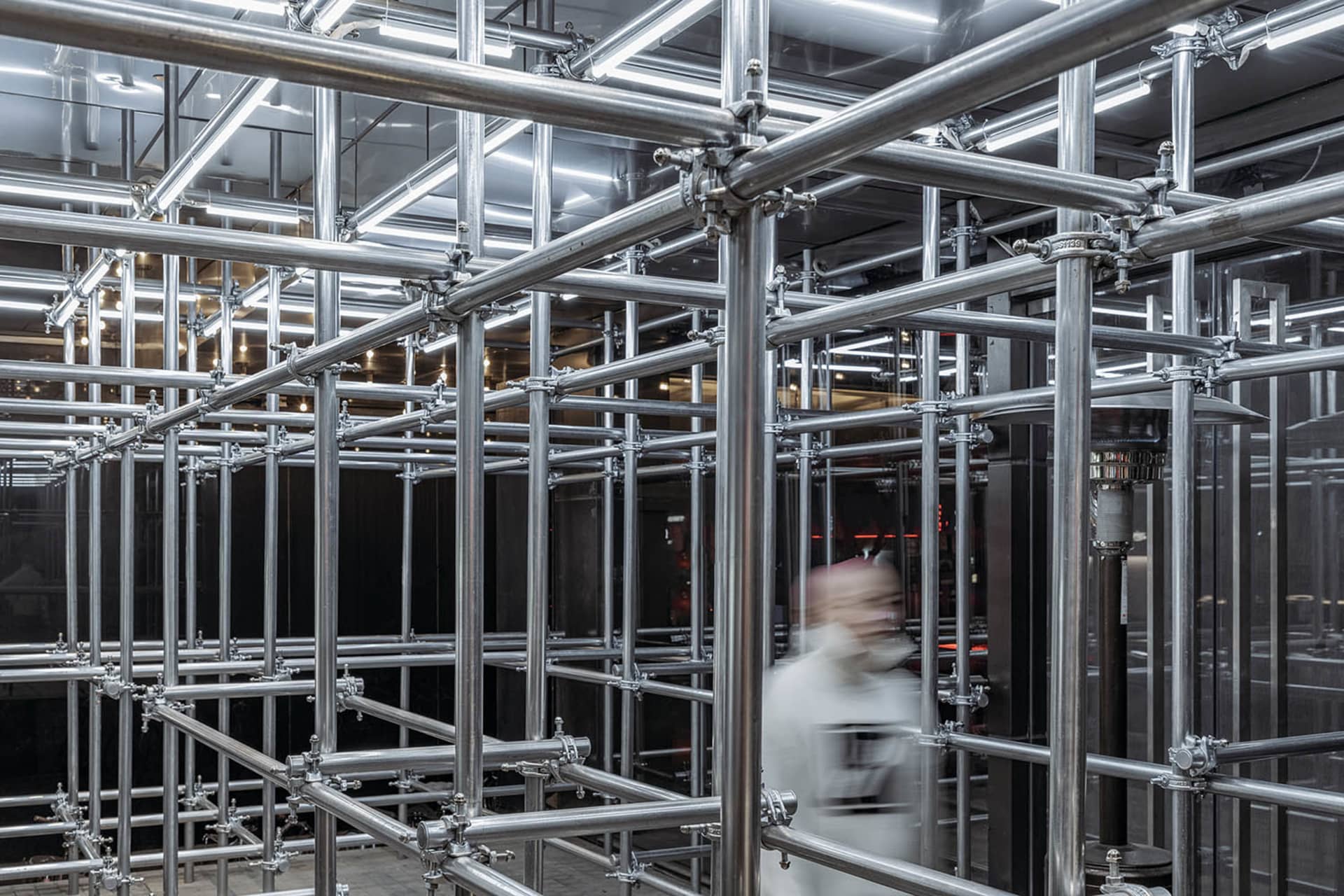Metal scaffolding in an industrial space