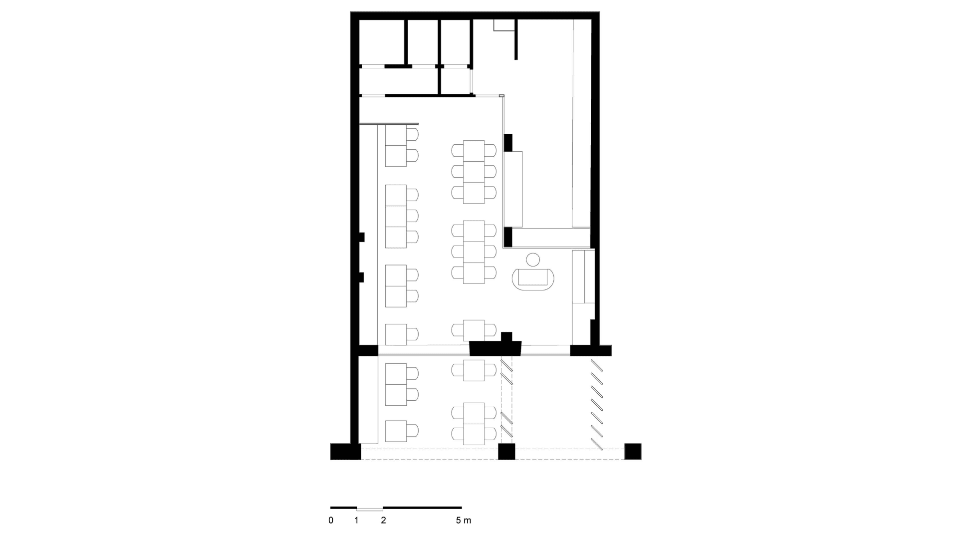 一間辦公會議室的詳細2D建築平面圖,展現混合材質與功能分區。