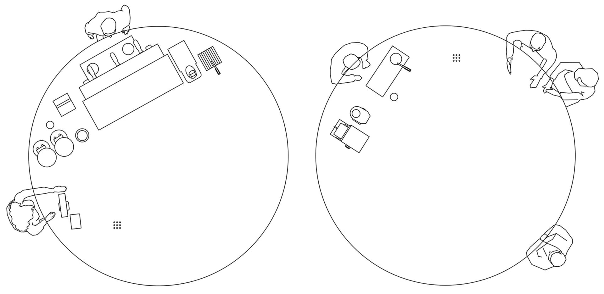 Digital media representing an office layout with desks and people.