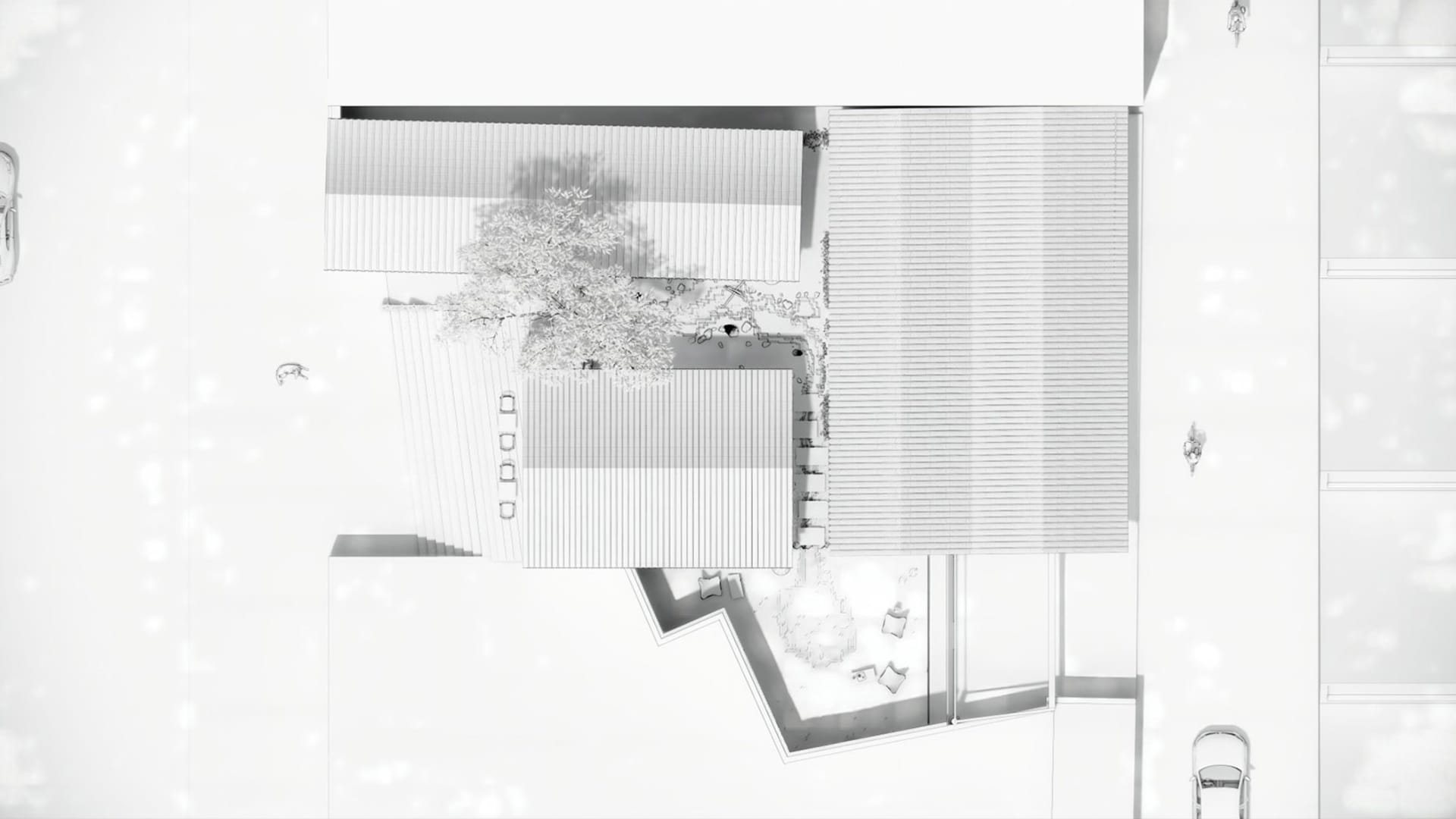 A modern residential floor plan featuring a metallic architectural design.