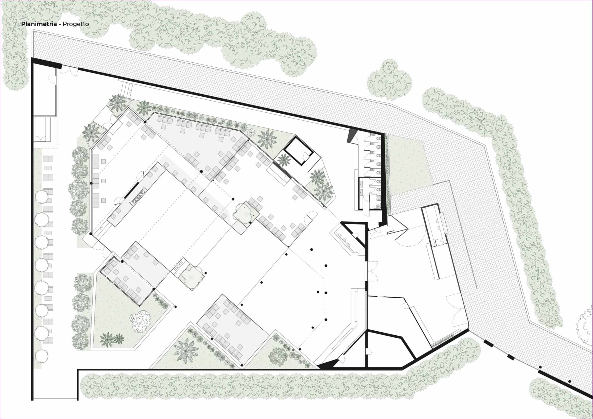 一張詳細的2D建築圖,展示辦公空間的平面配置、房間與家具擺設。