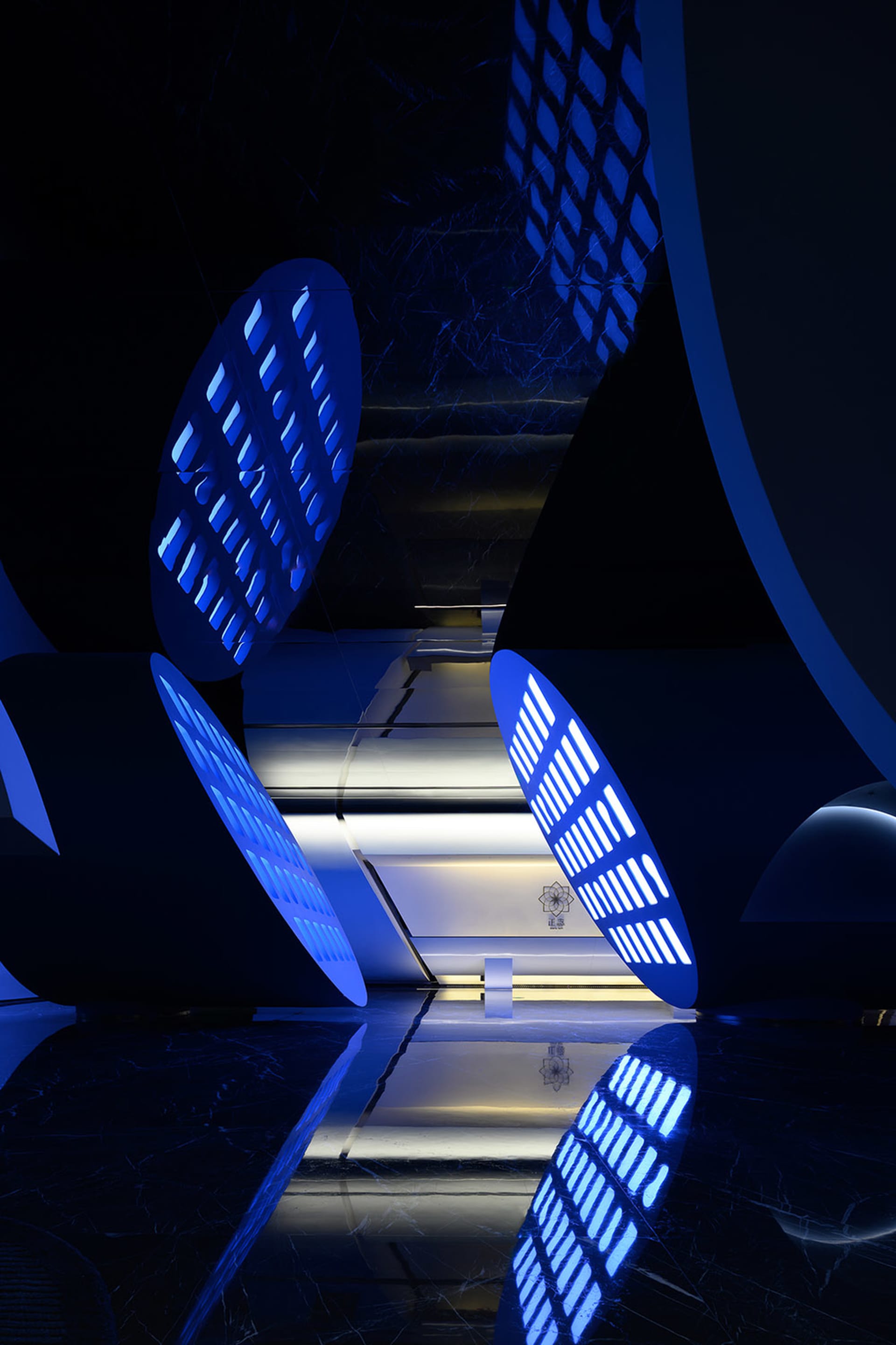 Modern interior space with glass elements.
